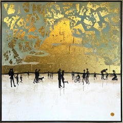 Quei piccoli momenti felici - Quadro astratto contemporaneo di famiglia a foglia d'oro