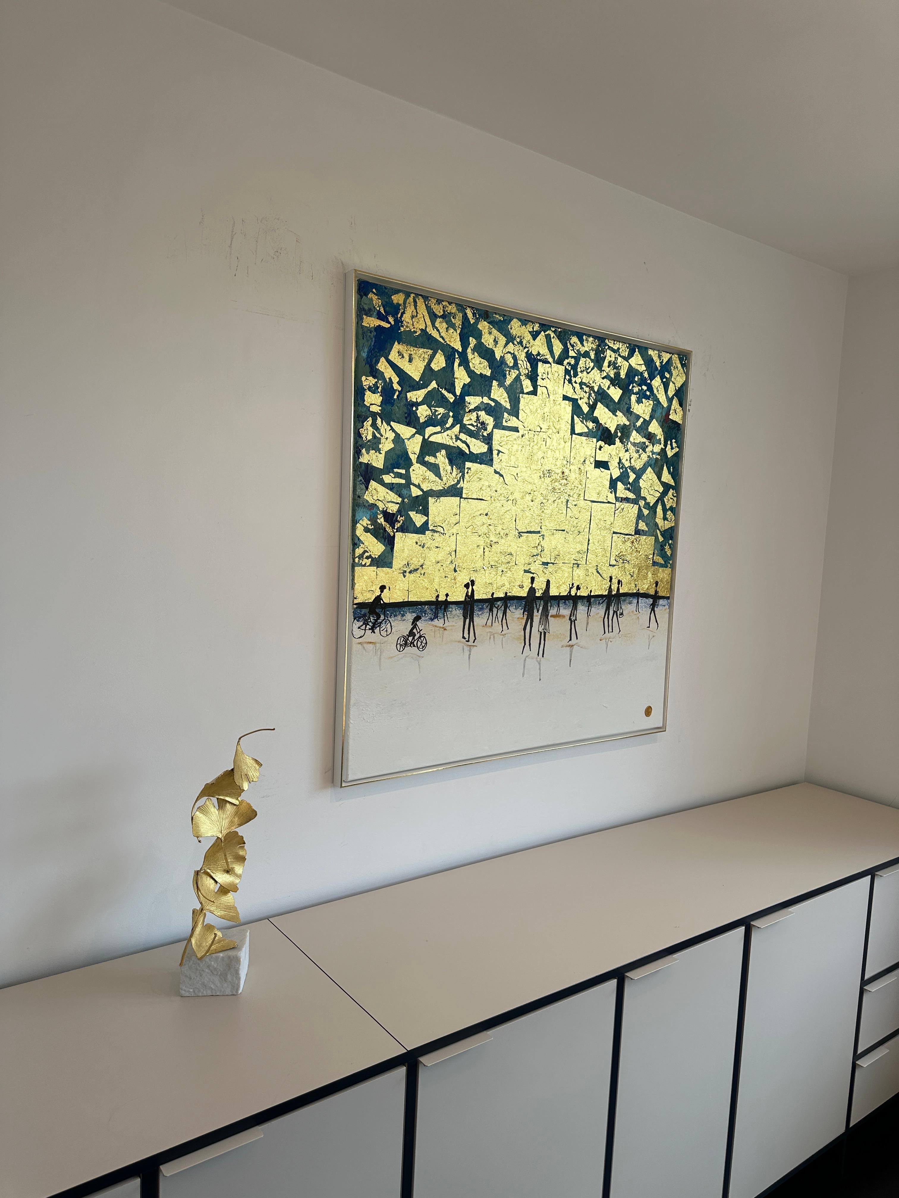 Those special Moments - Gold Leaf Contemporary abstract family painting For Sale 8