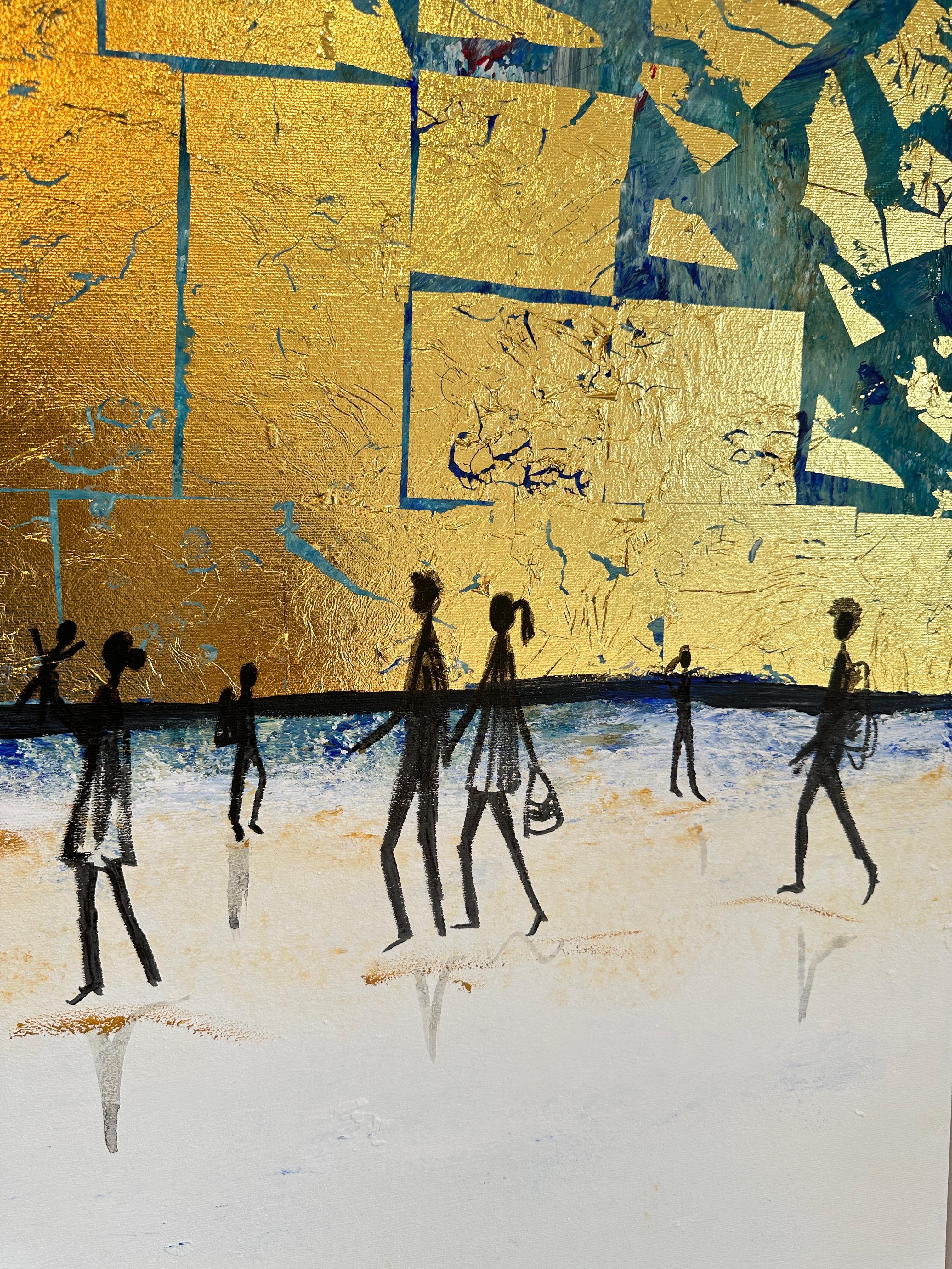 Those special Moments - Gold Leaf Contemporary abstract family painting For Sale 9