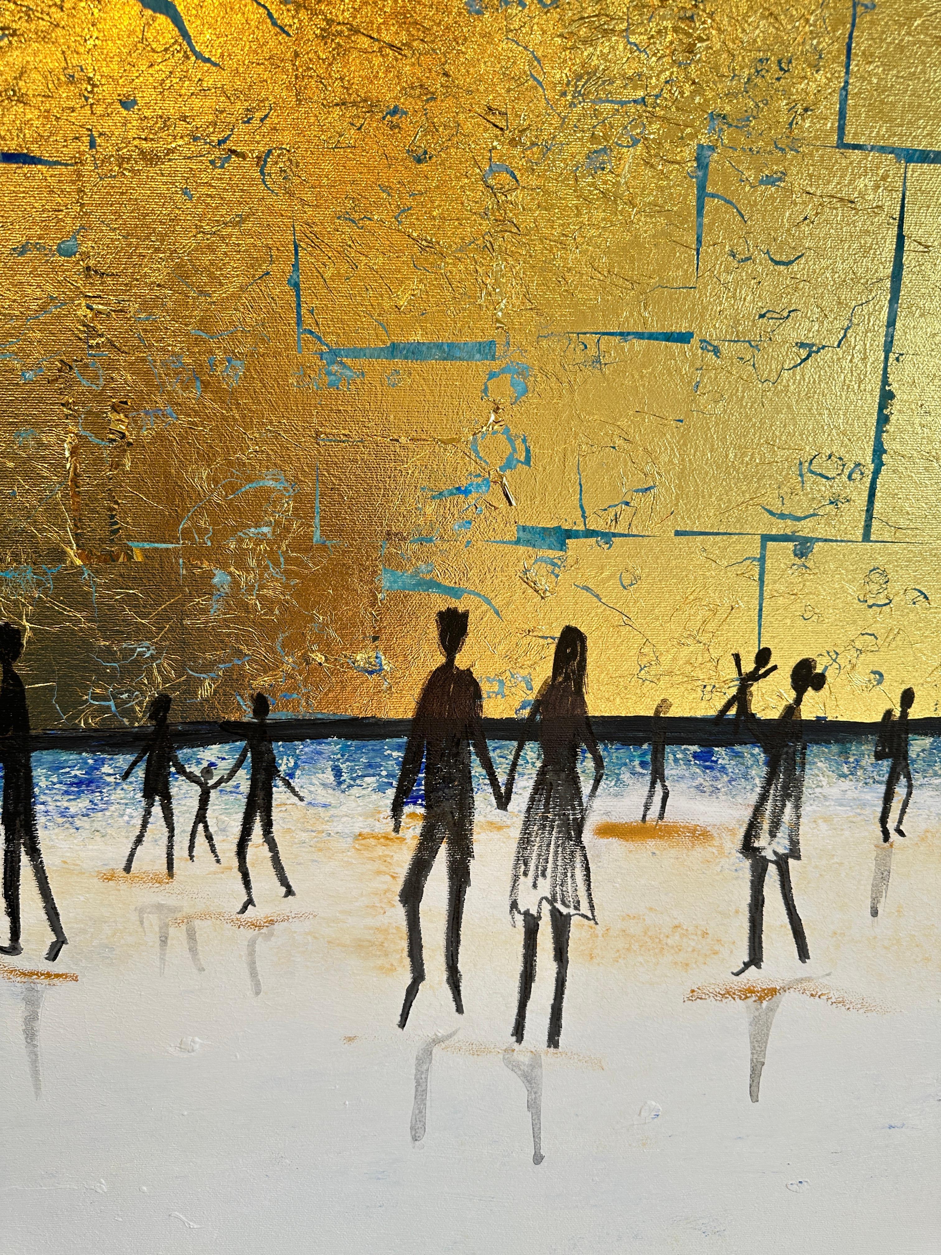 Those special Moments - Gold Leaf Contemporary abstract family painting For Sale 2