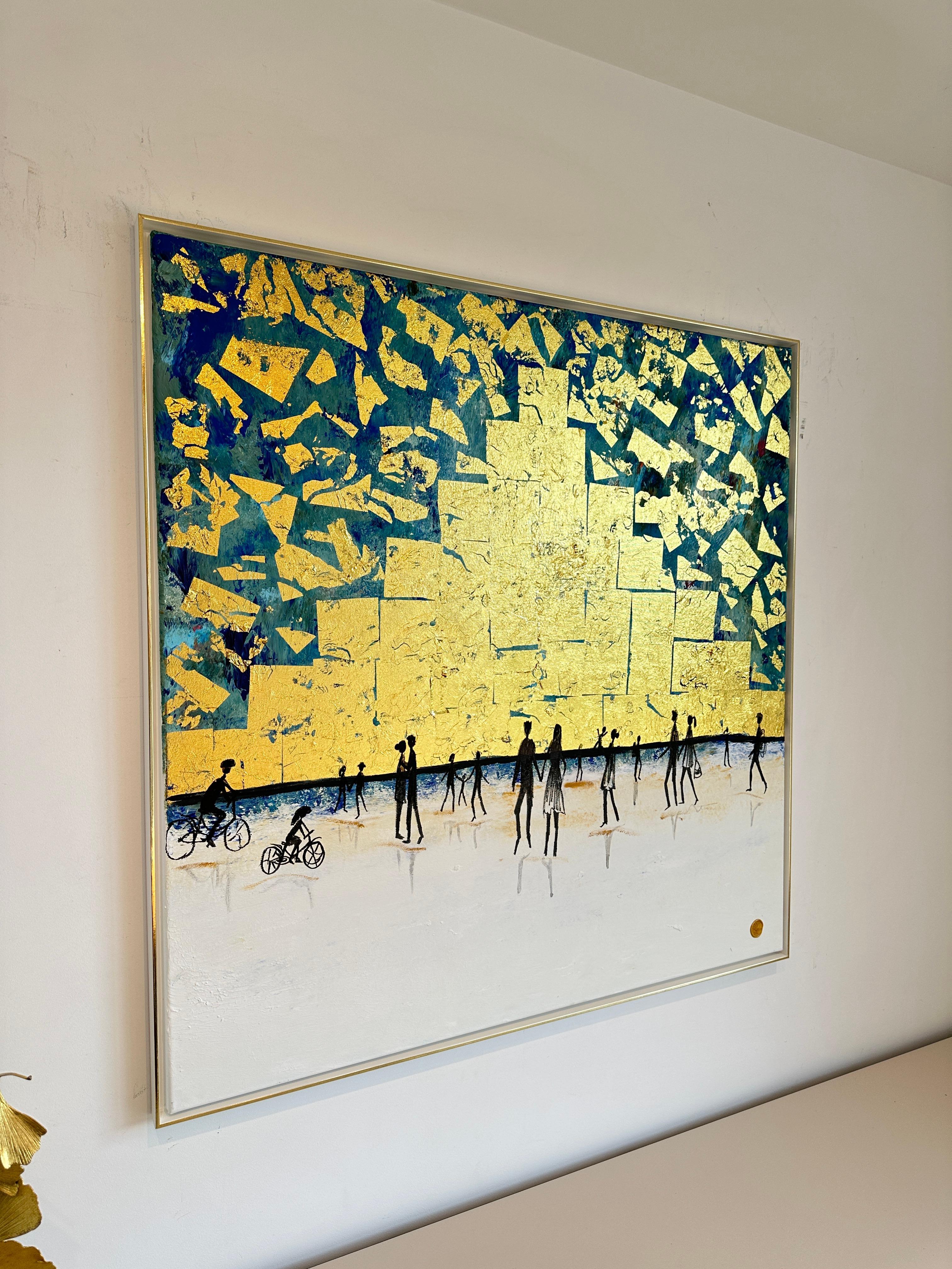 Those special Moments - Gold Leaf Contemporary abstract family painting For Sale 4