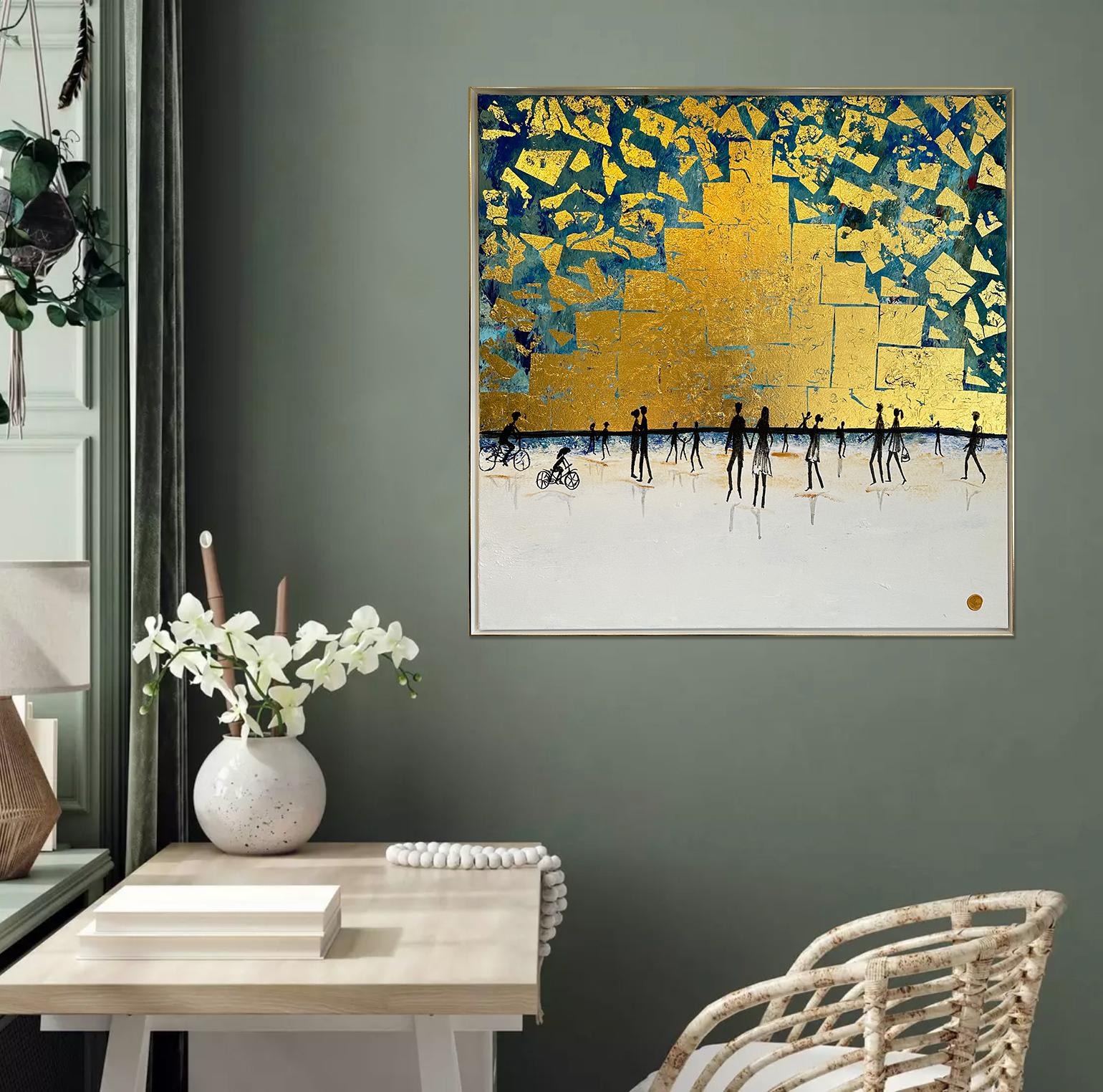 Those special Moments - Gold Leaf Contemporary abstract family painting For Sale 6