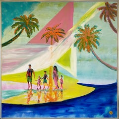 Time for Our Family, Contemporary Abstract summer beachPainting, 100x100 cm, New
