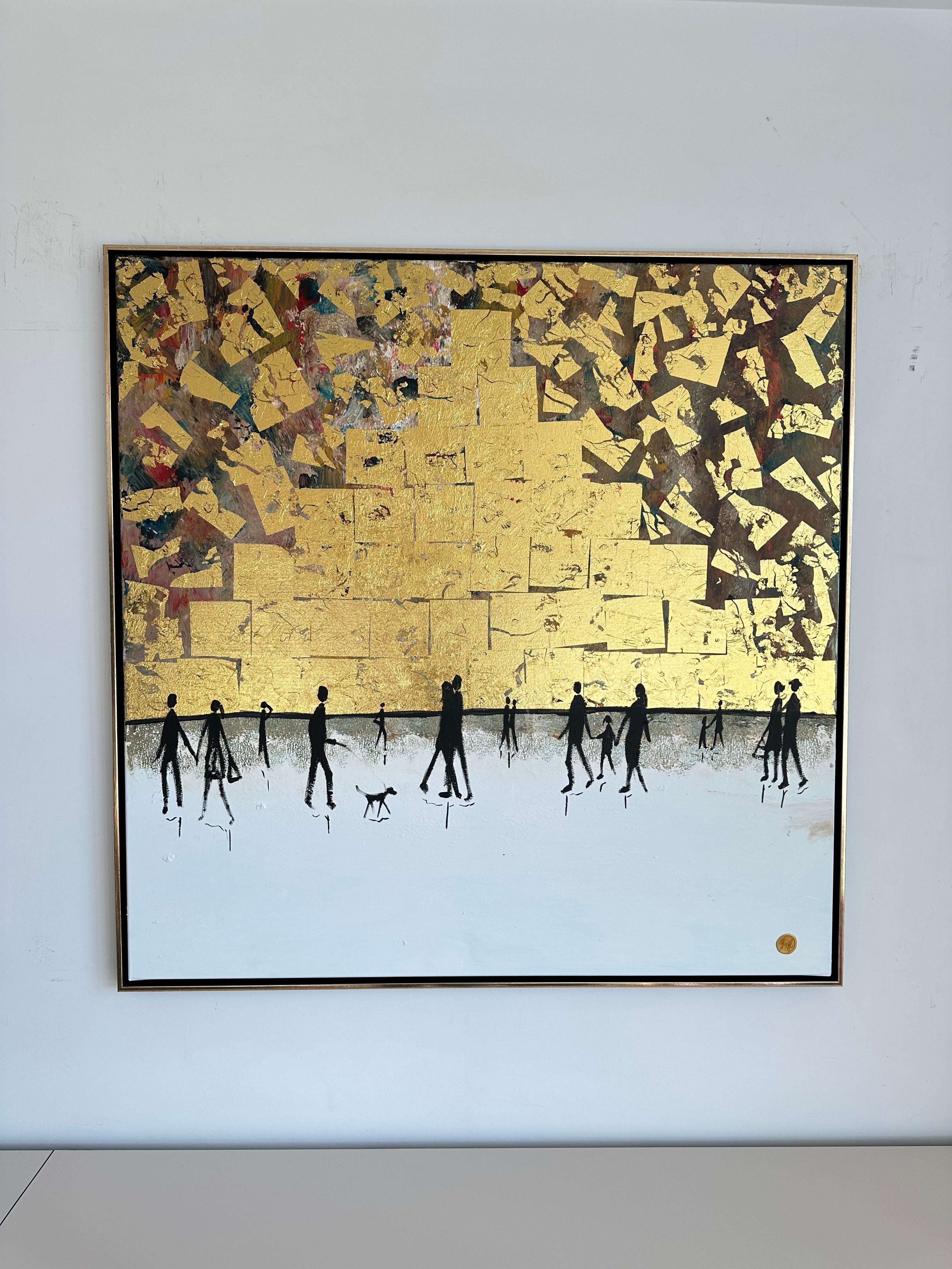 Time spent with you - Gold Leaf Contemporary abstract family painting - Painting by Katharina Hormel