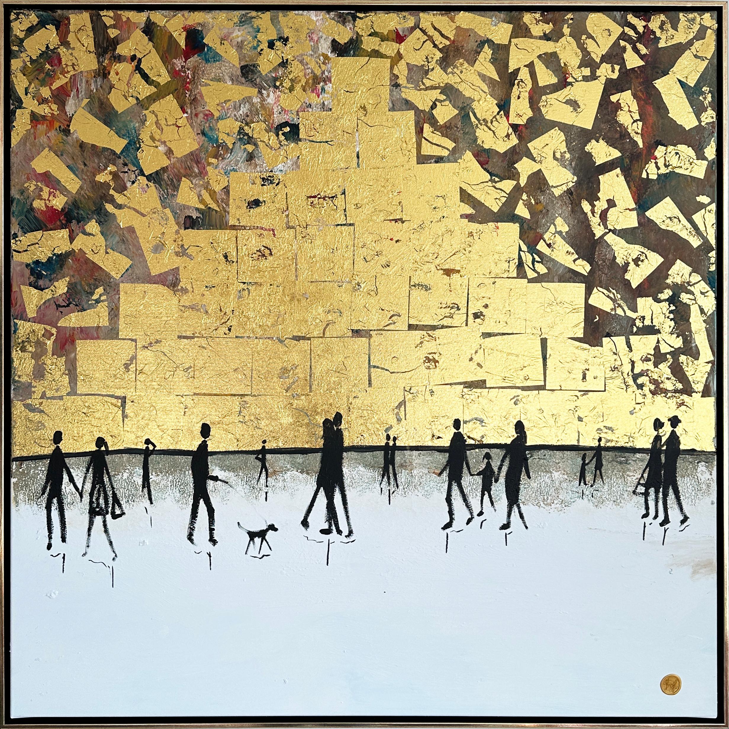 El tiempo pasado contigo - Cuadro familiar abstracto contemporáneo en pan de oro - Painting de Katharina Hormel