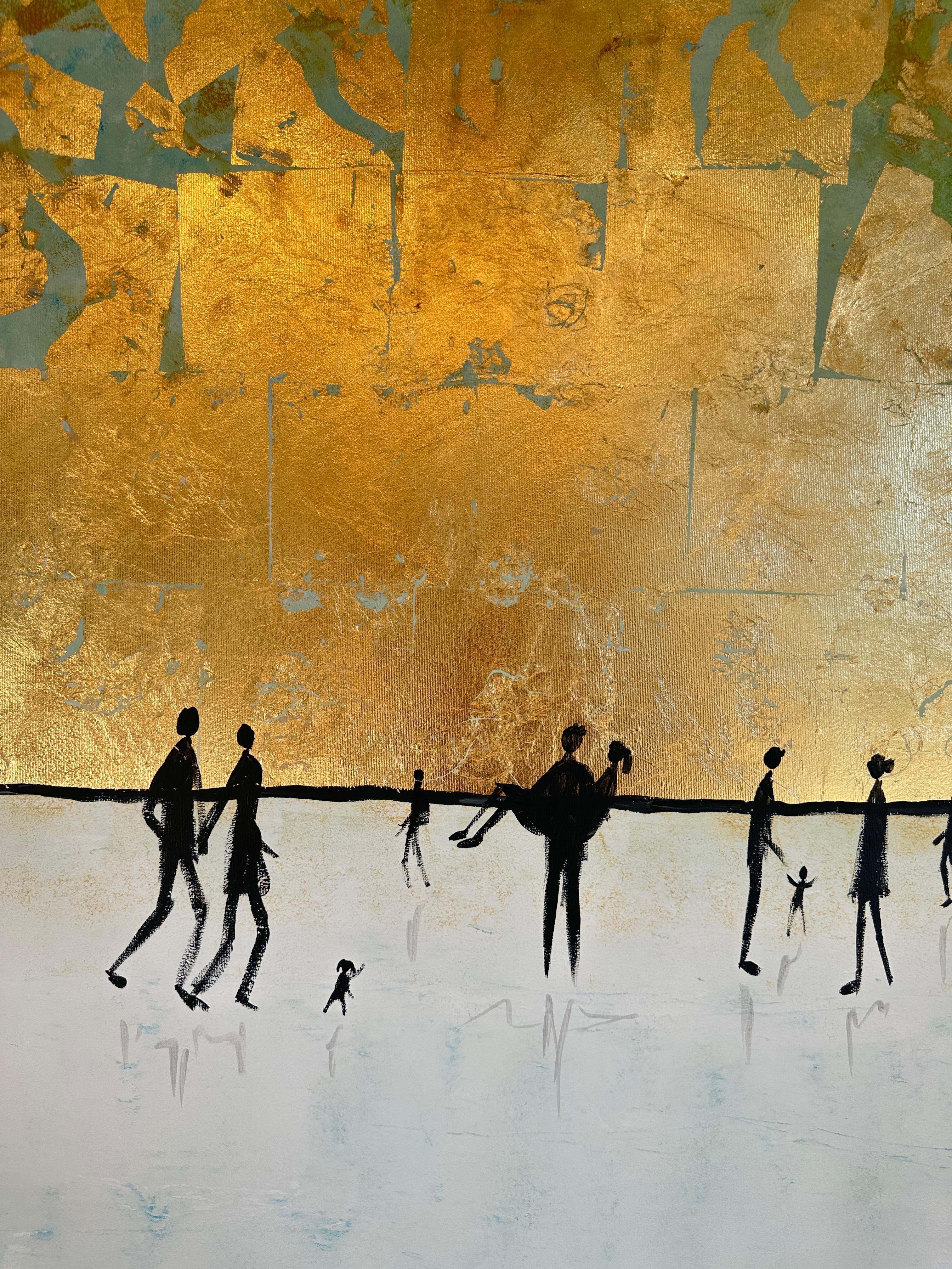 Vers le coucher du soleil - Feuille d'or Peinture familiale abstraite contemporaine en vente 8