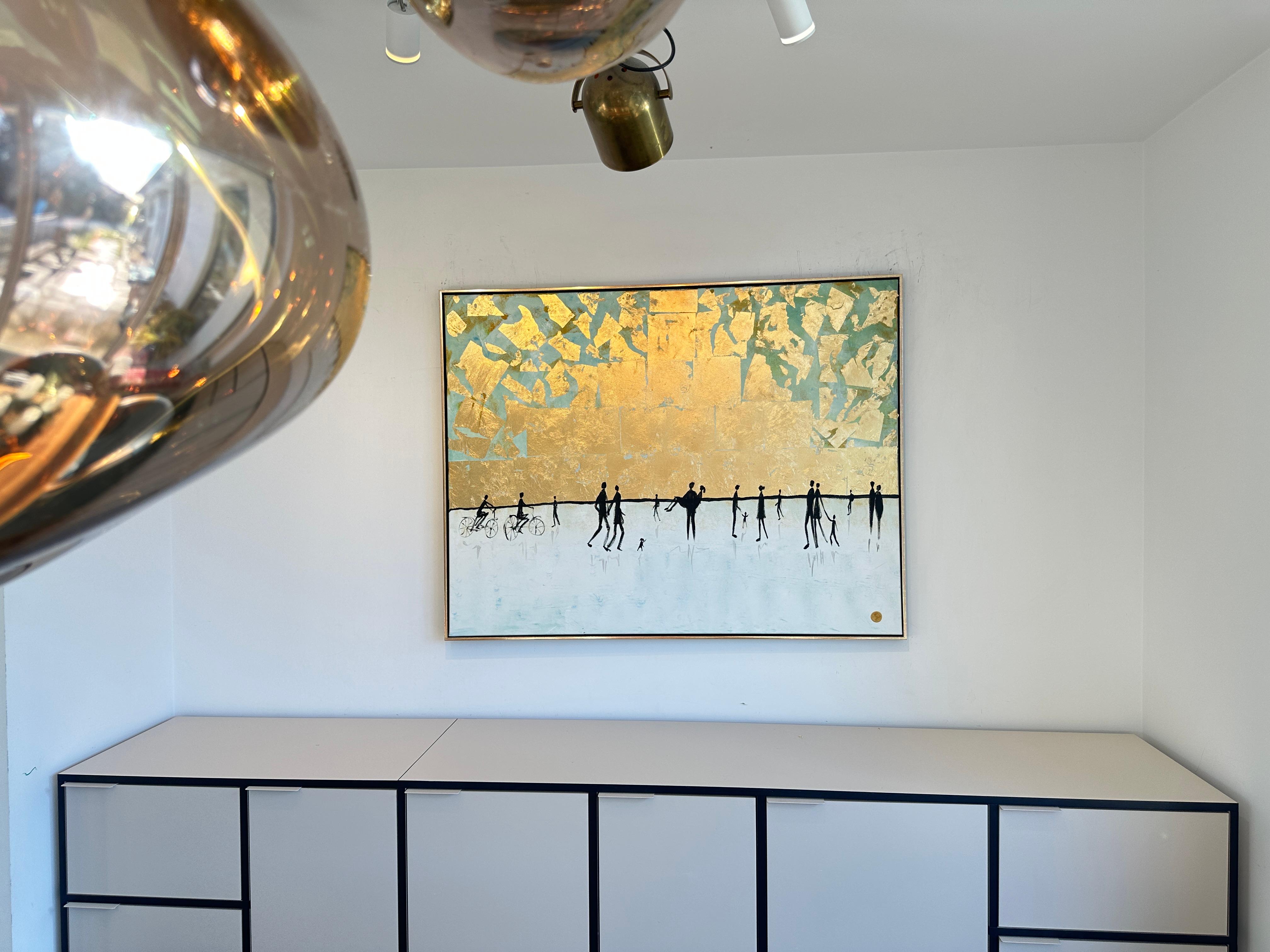 Vers le coucher du soleil - Feuille d'or Peinture familiale abstraite contemporaine en vente 9