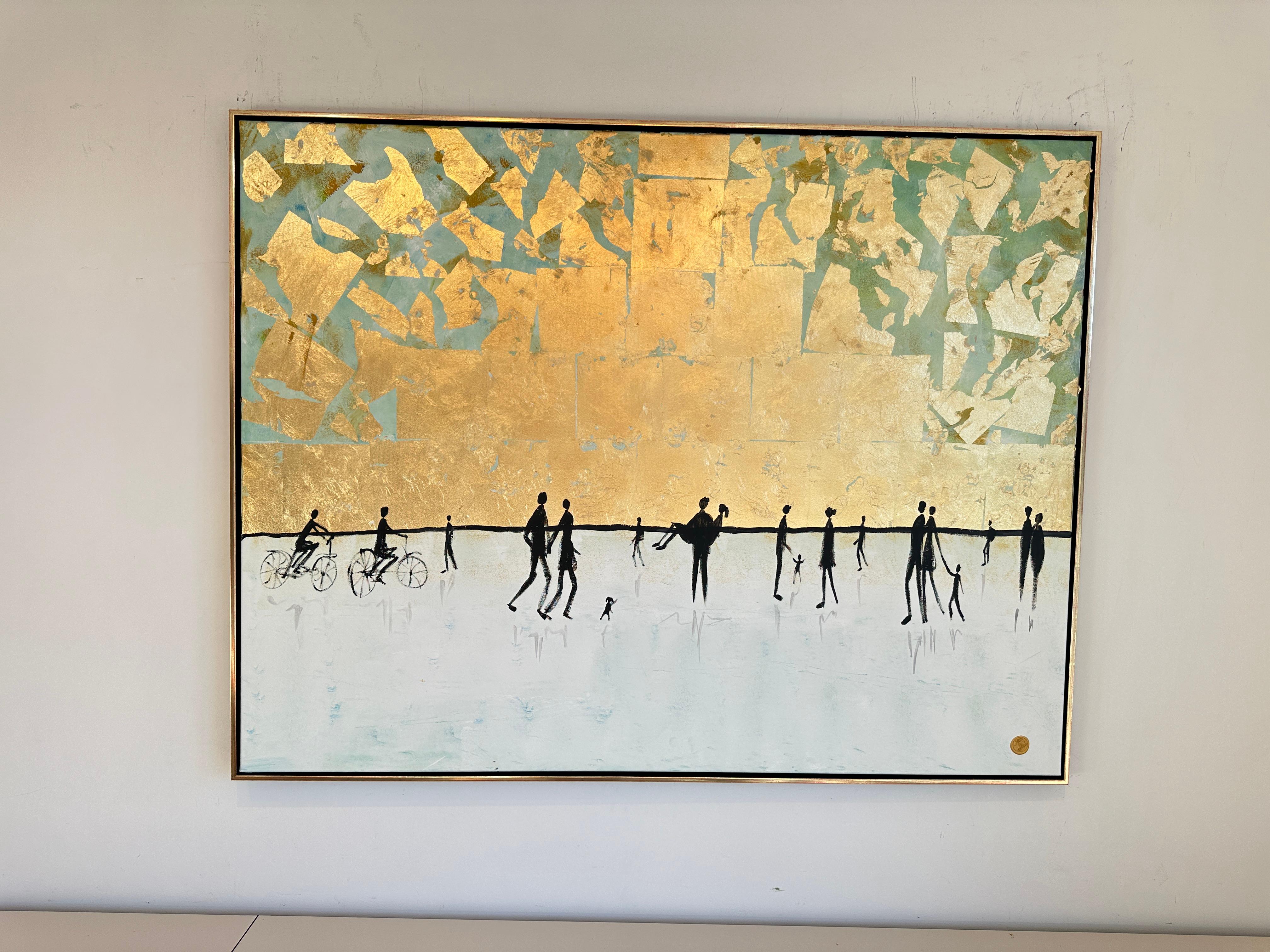 Vers le coucher du soleil - Feuille d'or Peinture familiale abstraite contemporaine en vente 10
