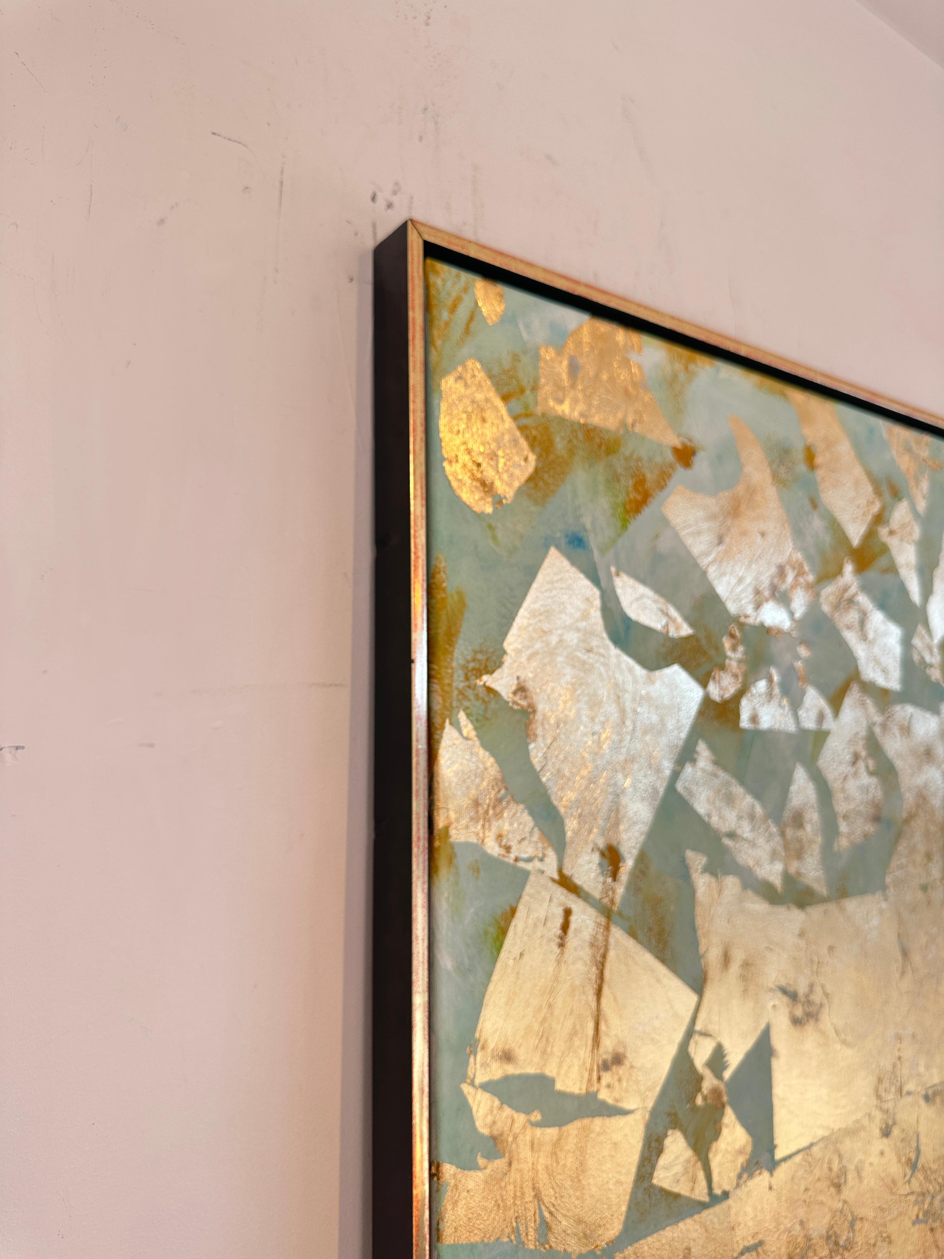 Vers le coucher du soleil - Feuille d'or Peinture familiale abstraite contemporaine en vente 11