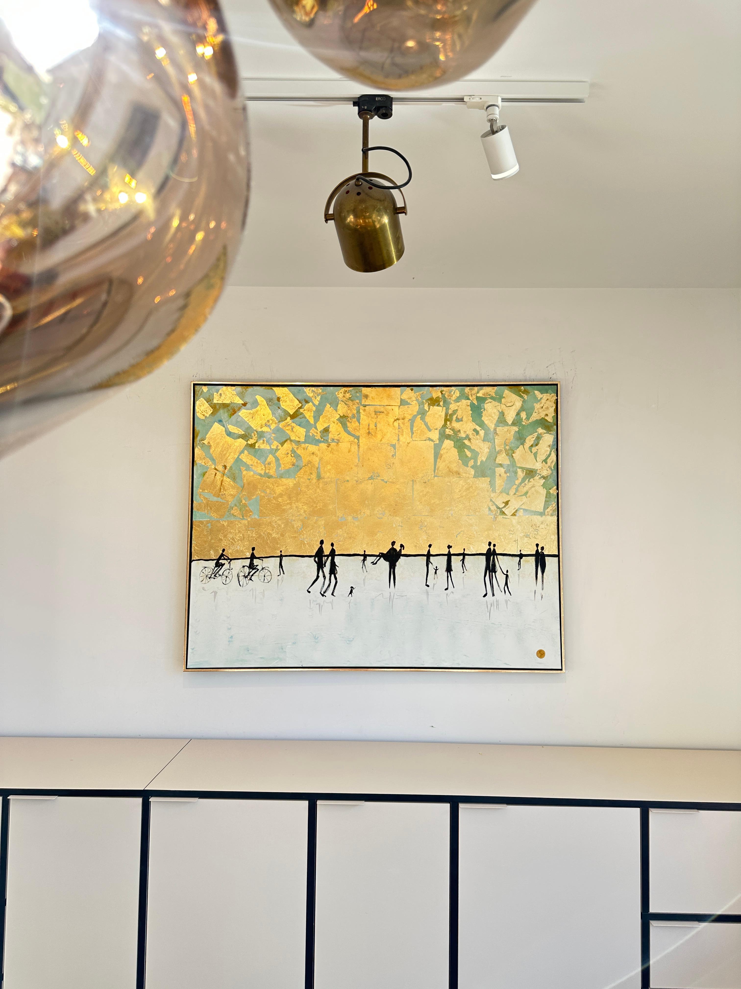 Vers le coucher du soleil - Feuille d'or Peinture familiale abstraite contemporaine en vente 12