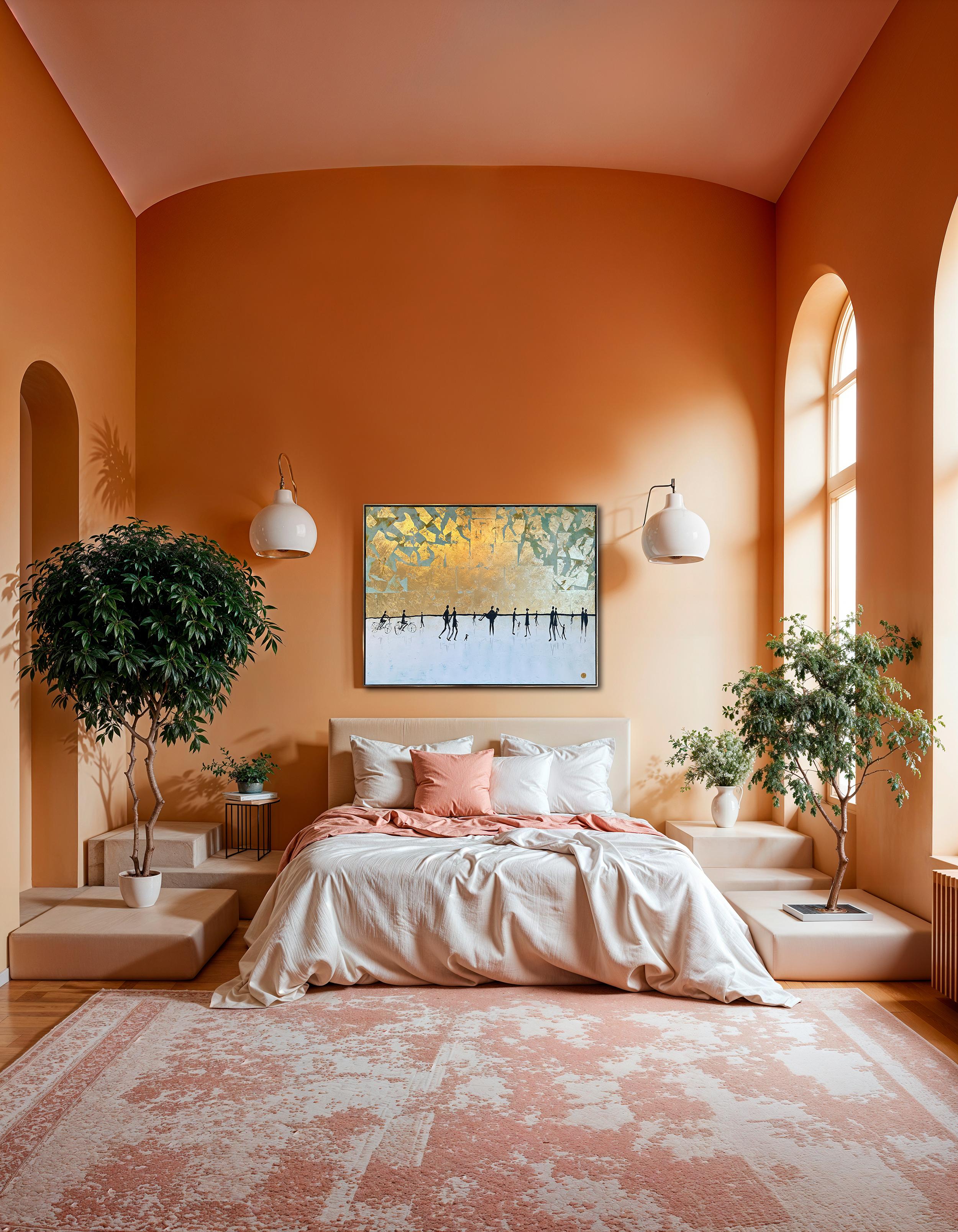 Vers le coucher du soleil - Feuille d'or Peinture familiale abstraite contemporaine en vente 13