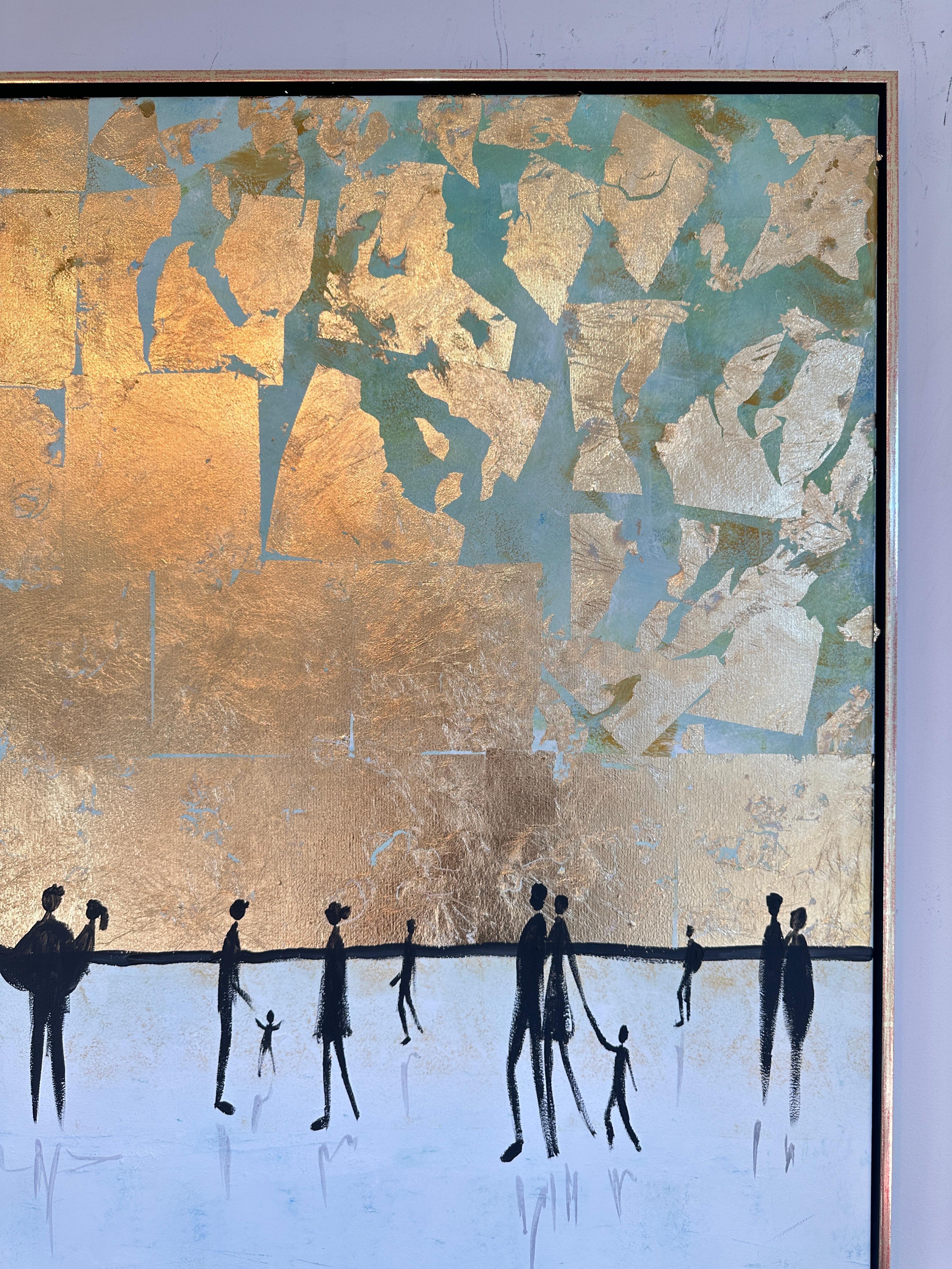 Vers le coucher du soleil - Feuille d'or Peinture familiale abstraite contemporaine en vente 2