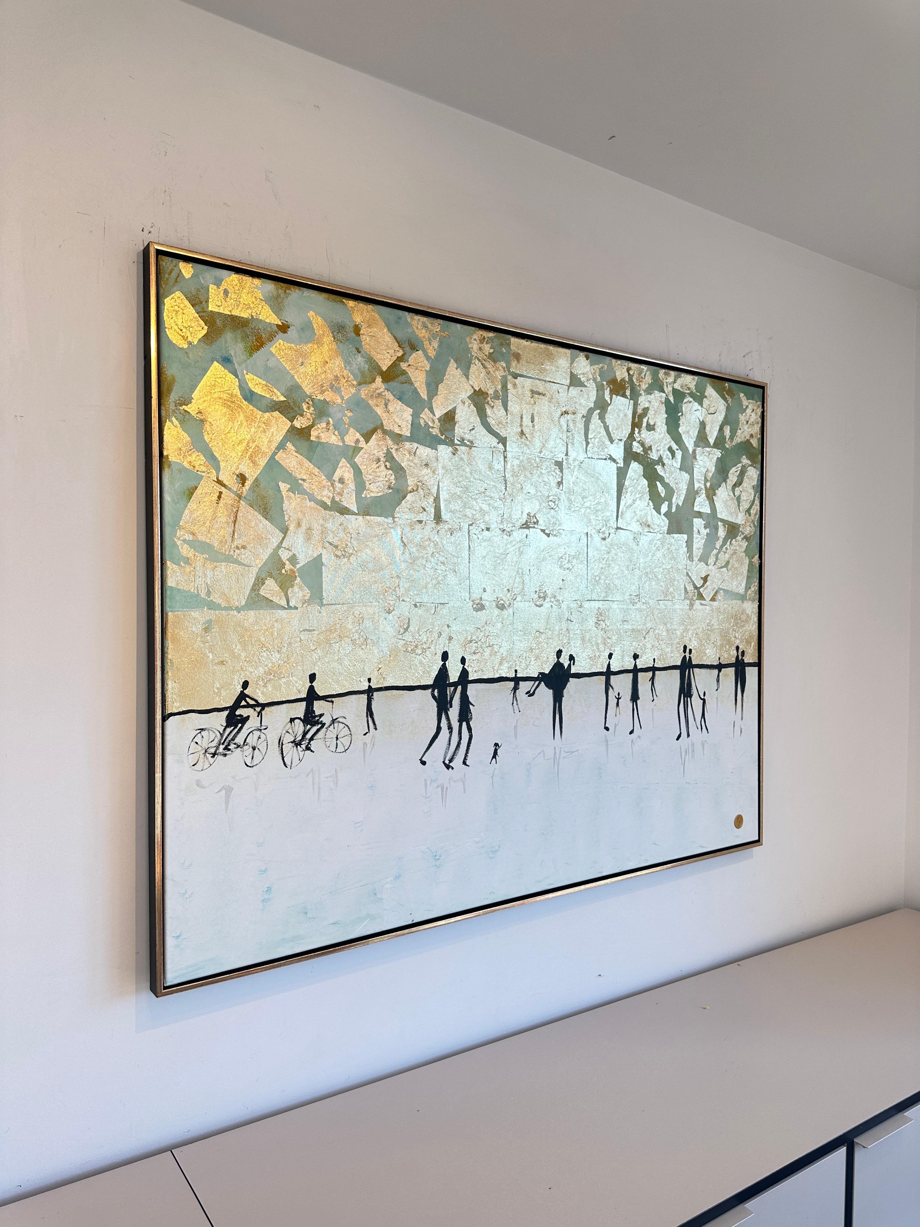 Vers le coucher du soleil - Feuille d'or Peinture familiale abstraite contemporaine en vente 3