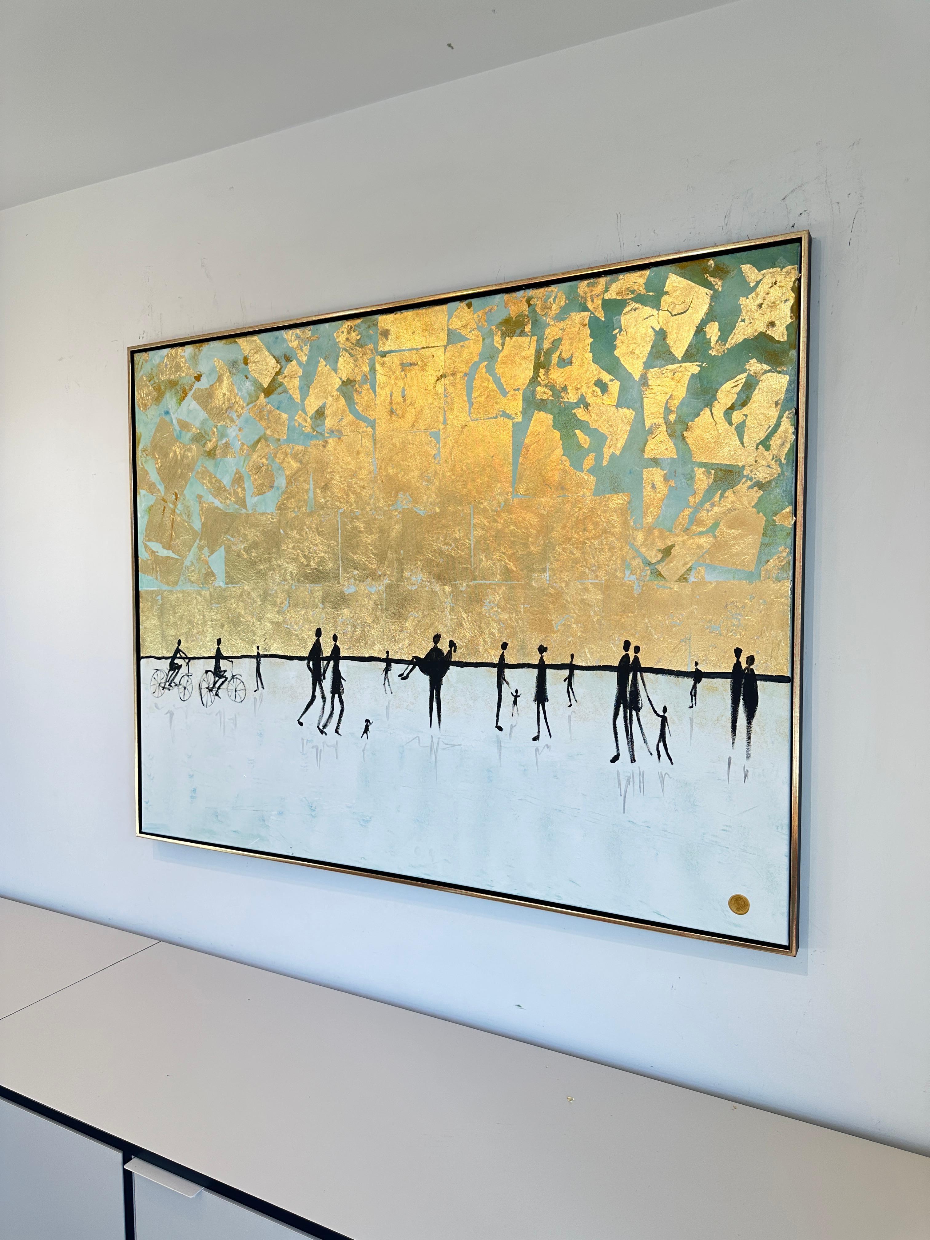Vers le coucher du soleil - Feuille d'or Peinture familiale abstraite contemporaine en vente 4