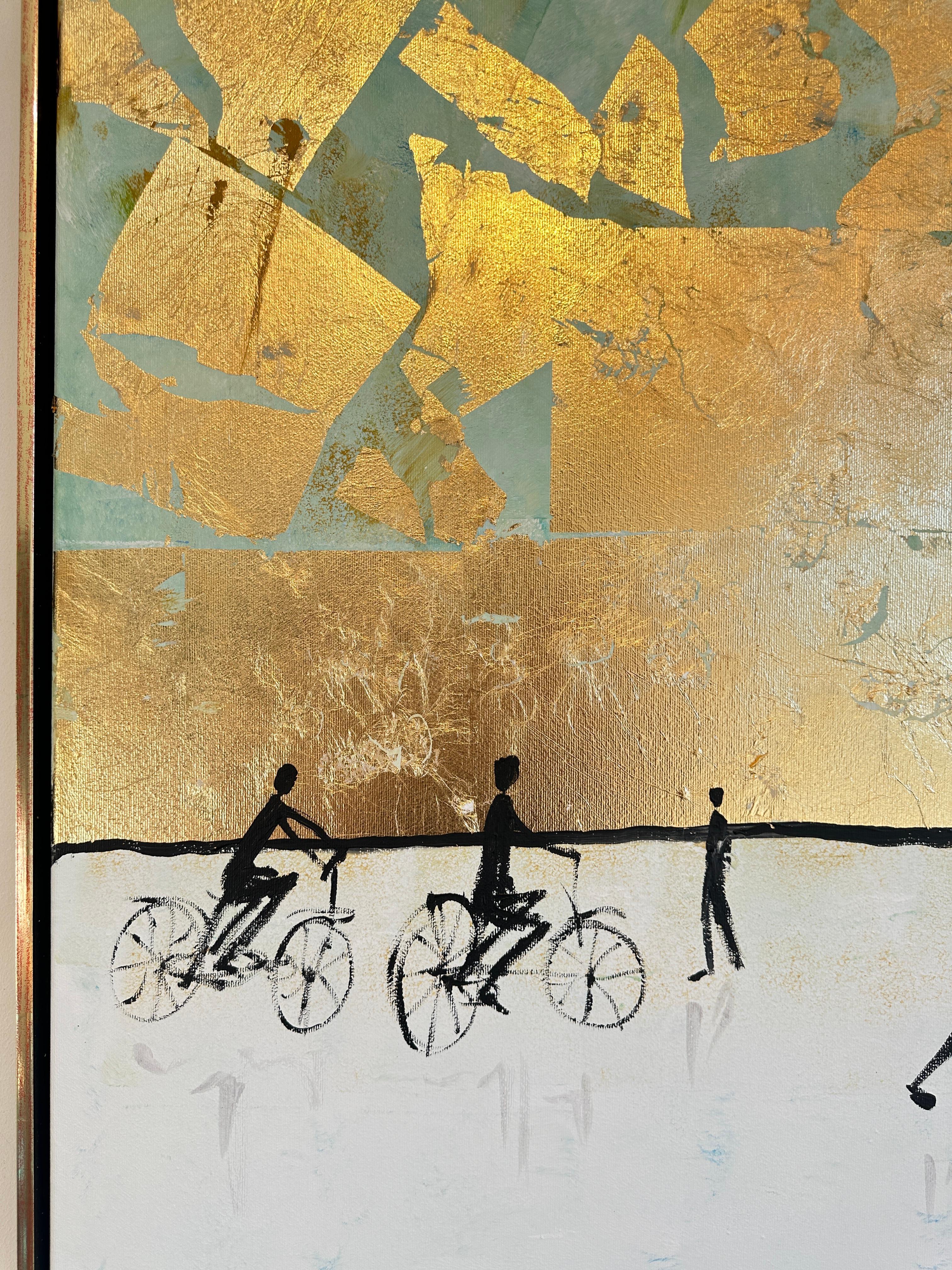 Vers le coucher du soleil - Feuille d'or Peinture familiale abstraite contemporaine en vente 5