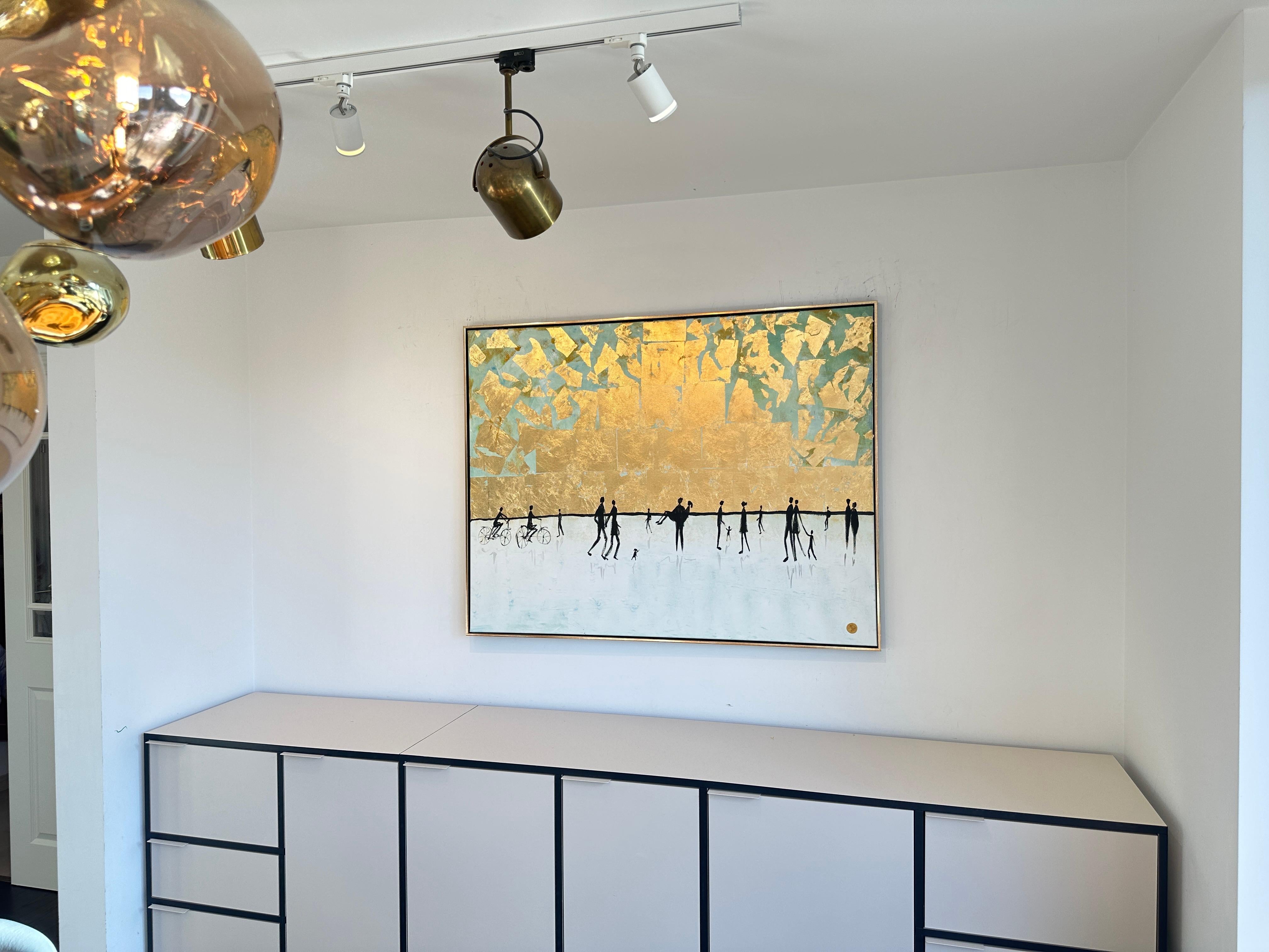Vers le coucher du soleil - Feuille d'or Peinture familiale abstraite contemporaine en vente 6