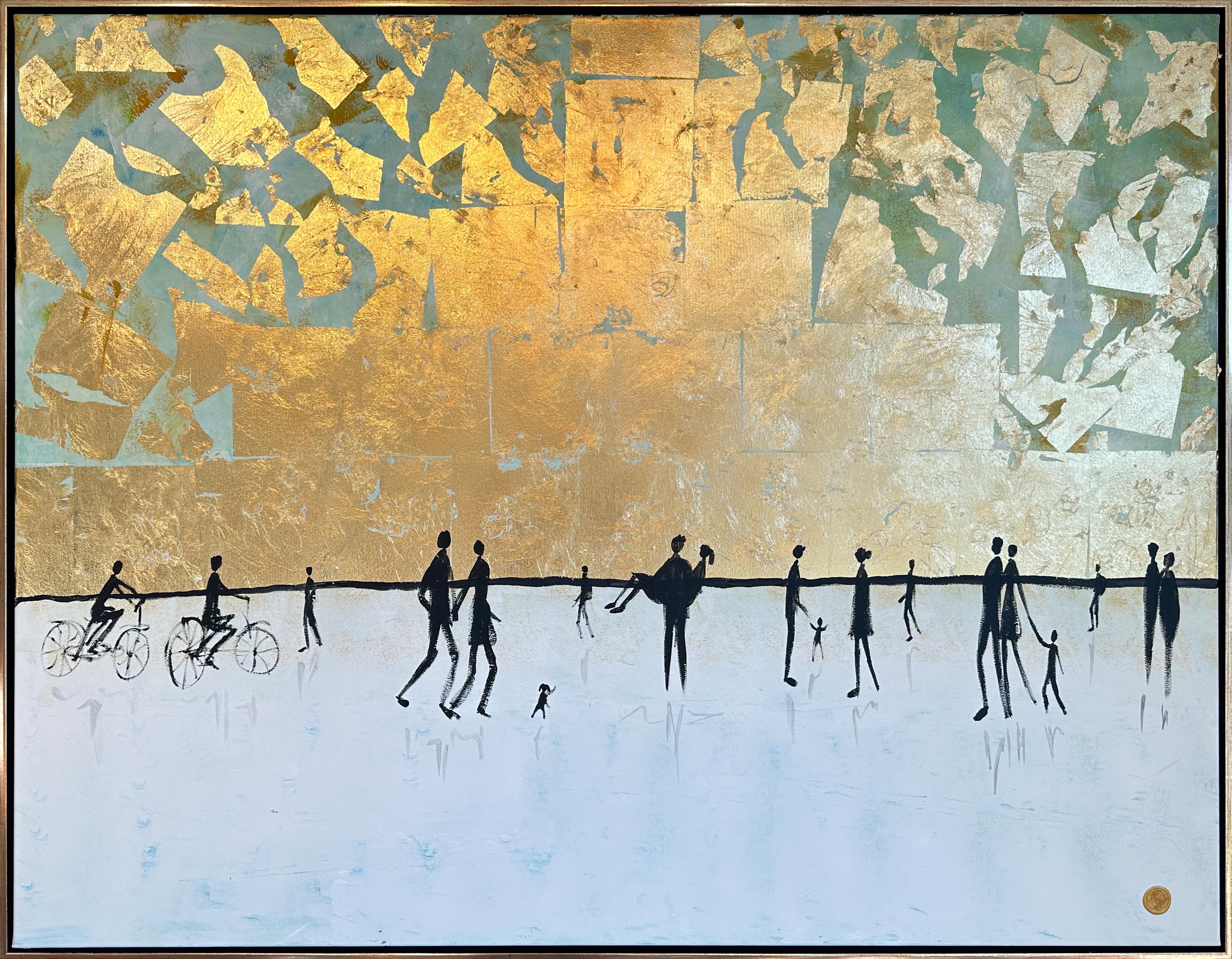 Vers le coucher du soleil - Feuille d'or Peinture familiale abstraite contemporaine - Painting de Katharina Hormel