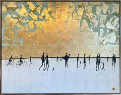 Towards the Sunset - Gold Leaf Contemporary abstract family painting