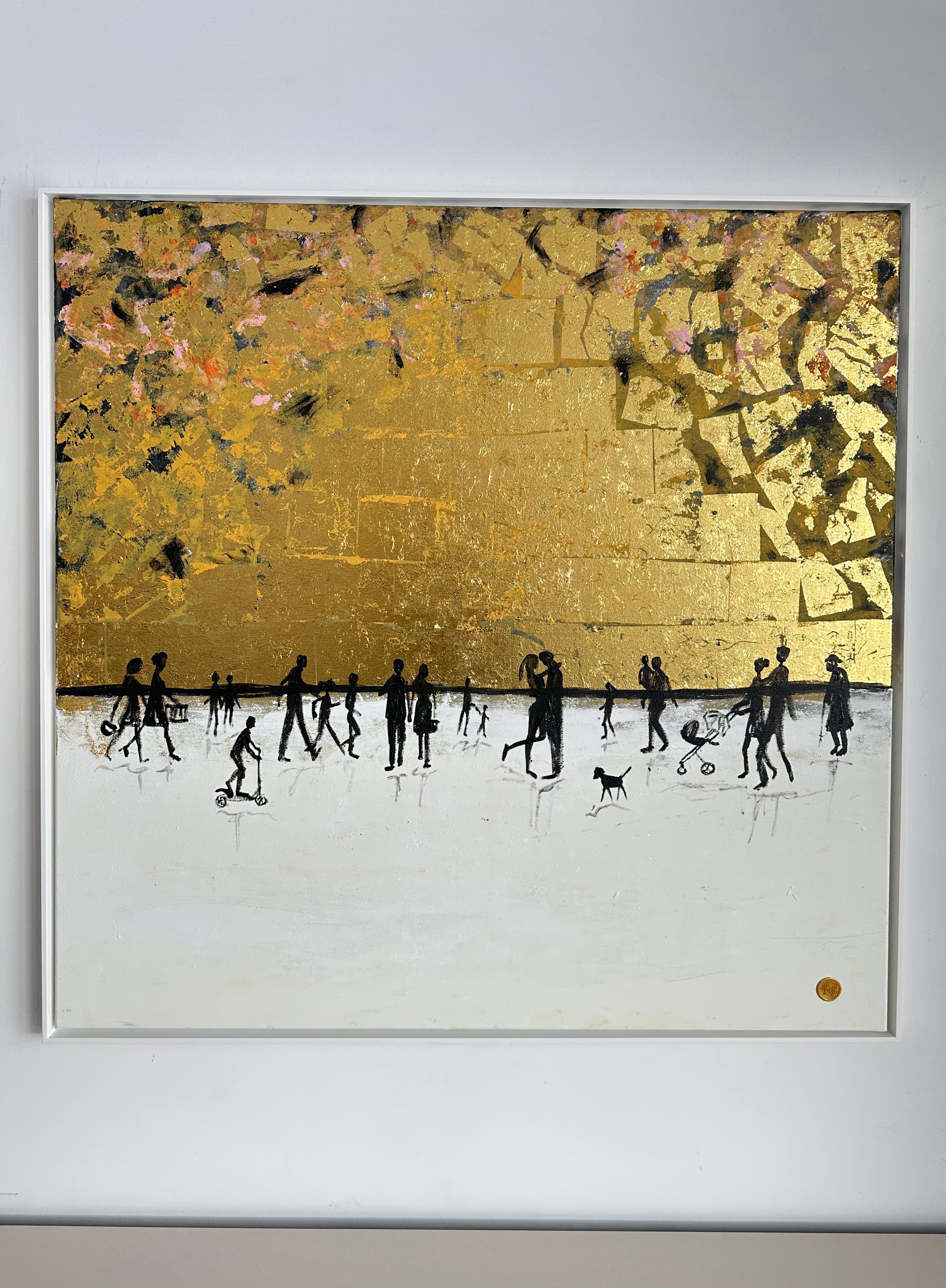 Treasuring every minute Gold Leaf Contemporary abstract family painting For Sale 8