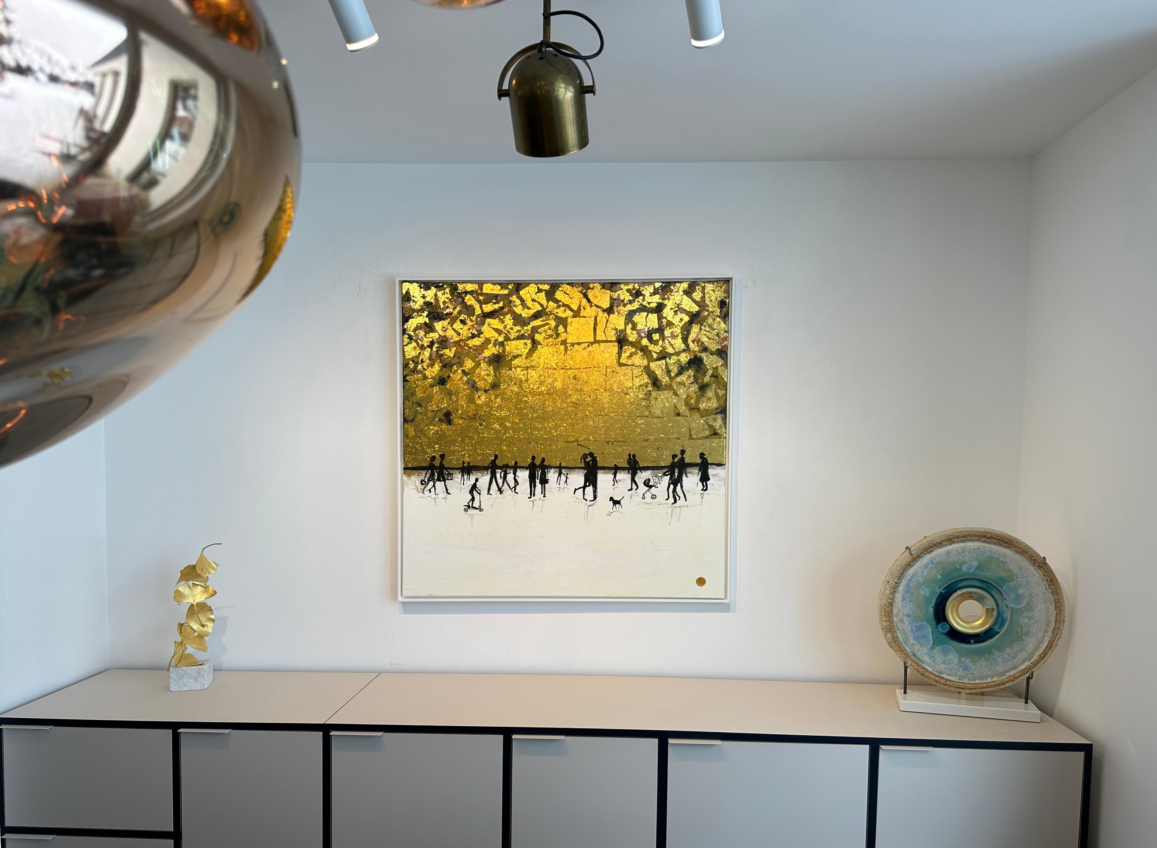 Treasuring every minute Gold Leaf Contemporary abstract family painting For Sale 9