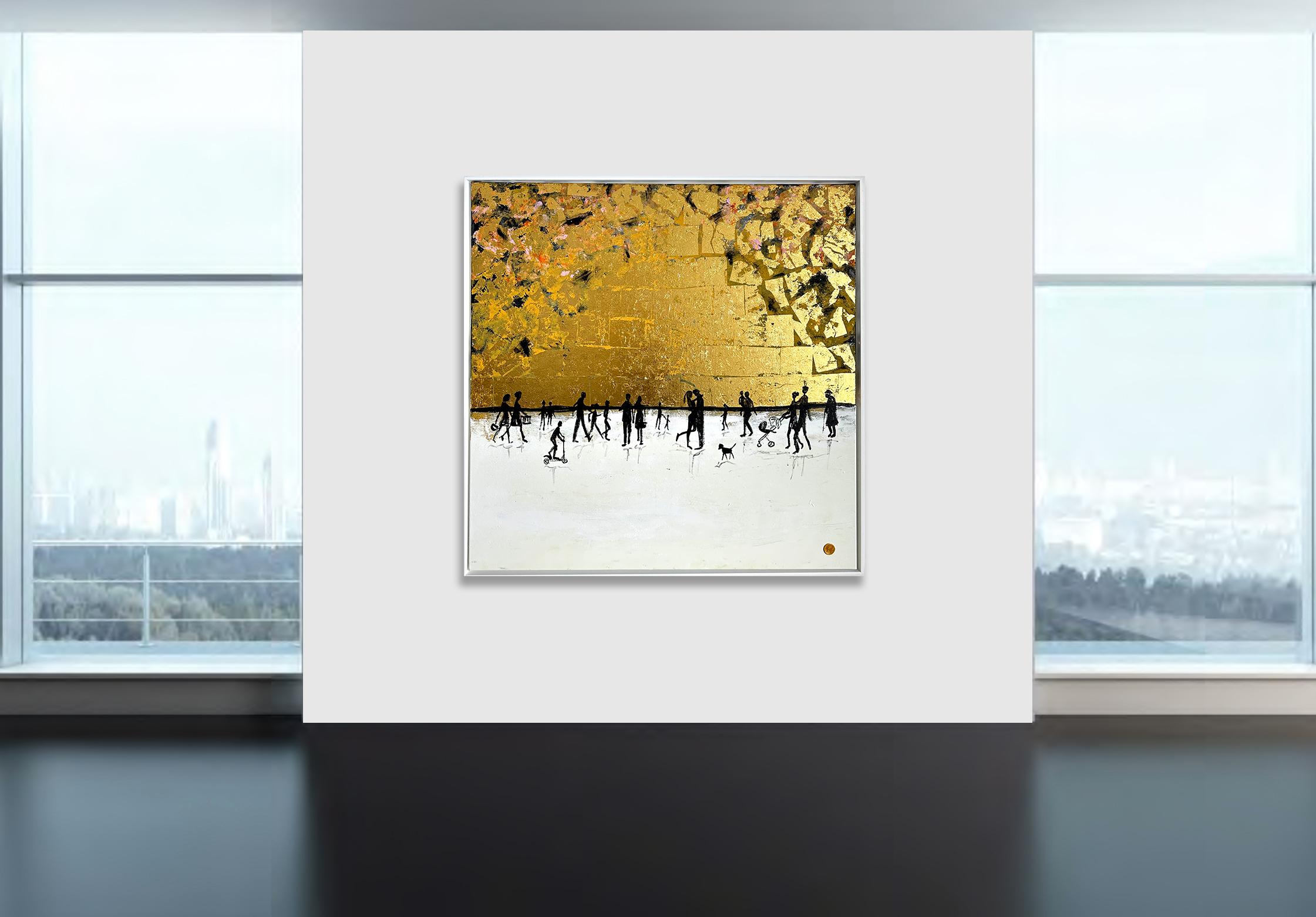 Treasuring every minute Gold Leaf Contemporary abstract family painting For Sale 2