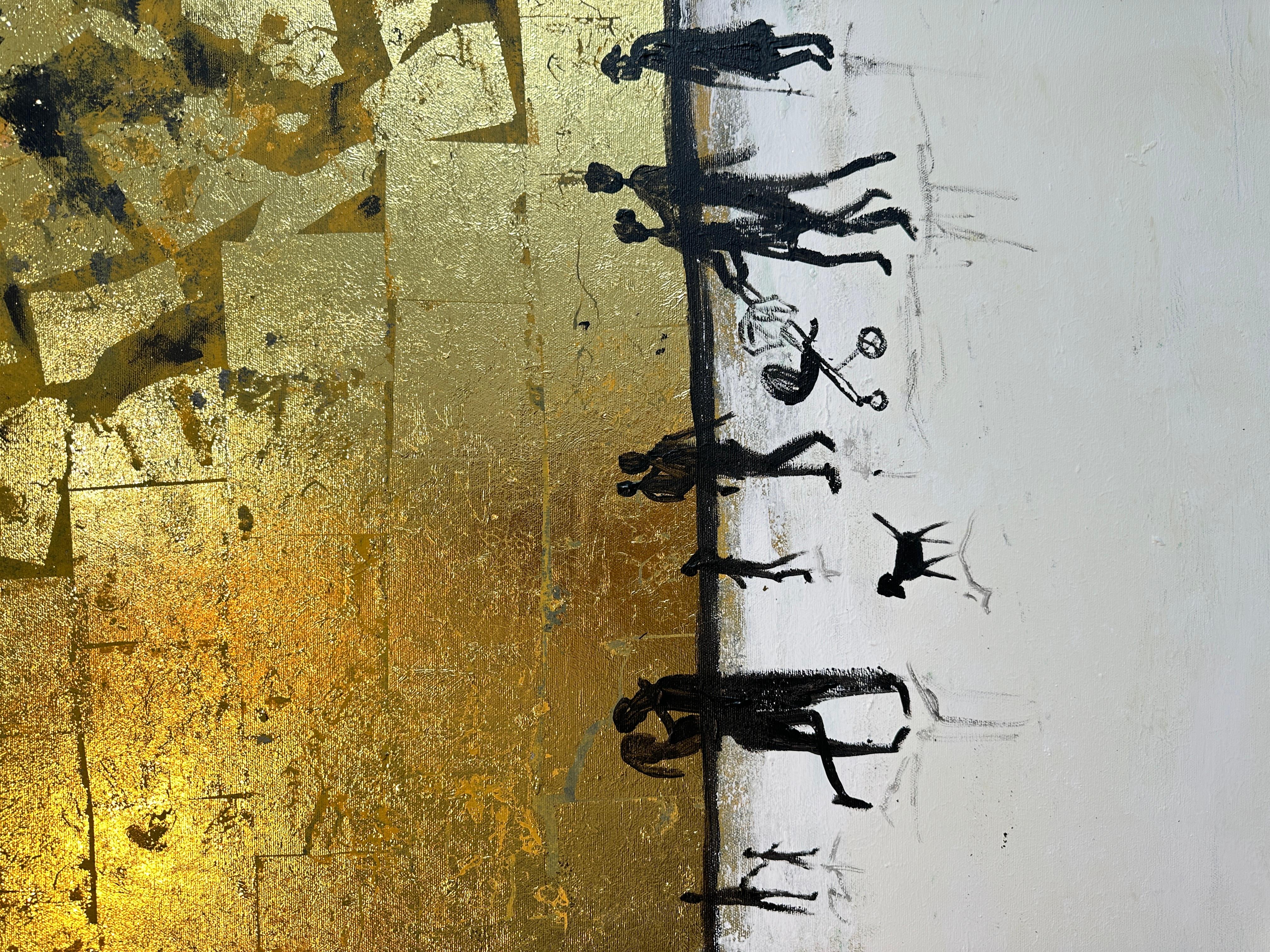 Treasuring every minute Gold Leaf Contemporary abstract family painting For Sale 4