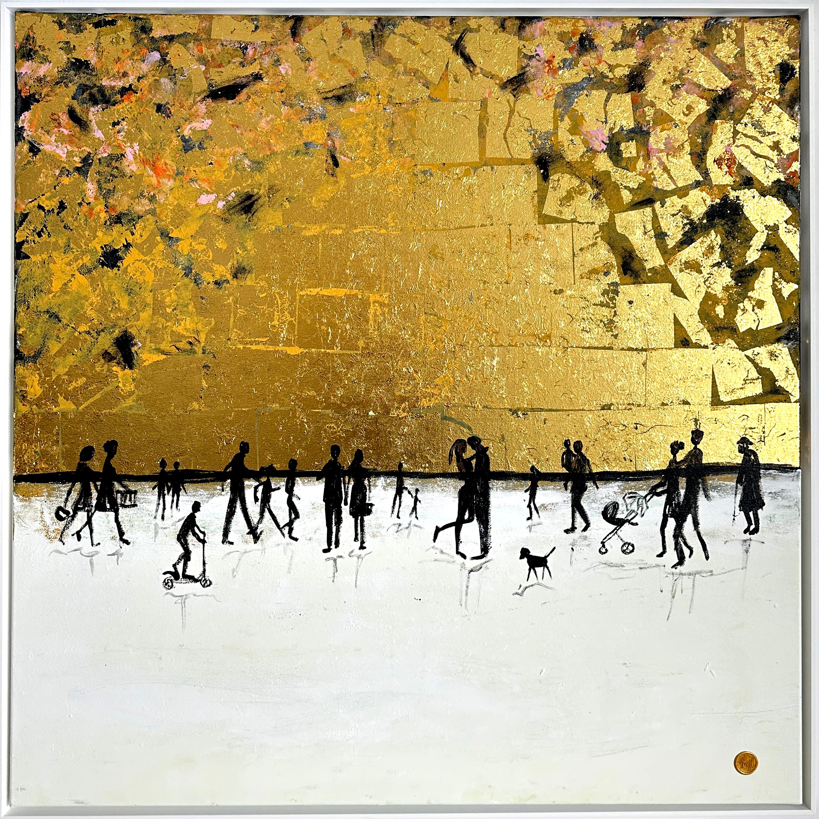 Treasuring every minute Gold Leaf Contemporary abstract family painting - Painting by Katharina Hormel