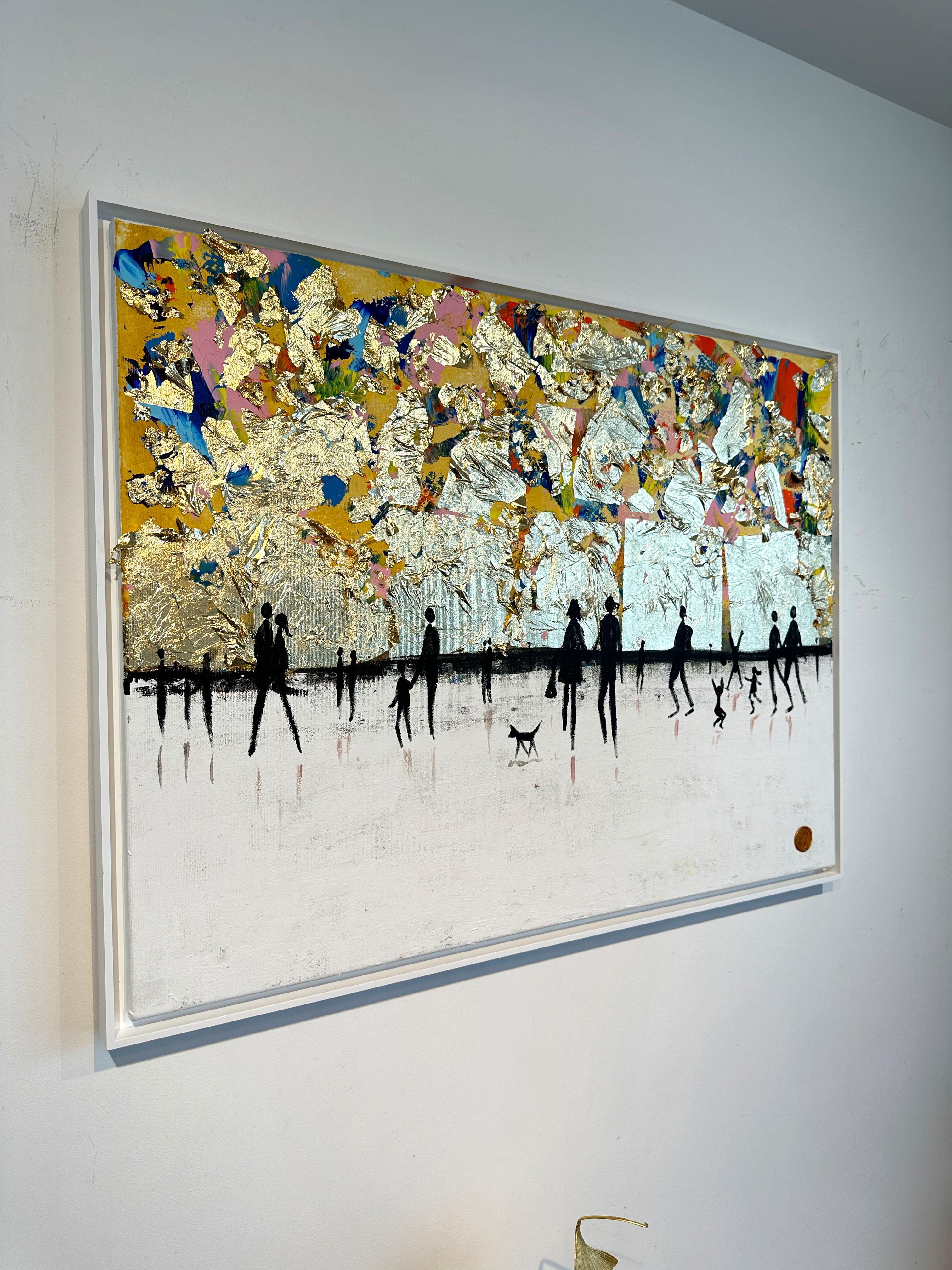 Walking on Sunshine - Cuadro abstracto contemporáneo en pan de oro en venta 9