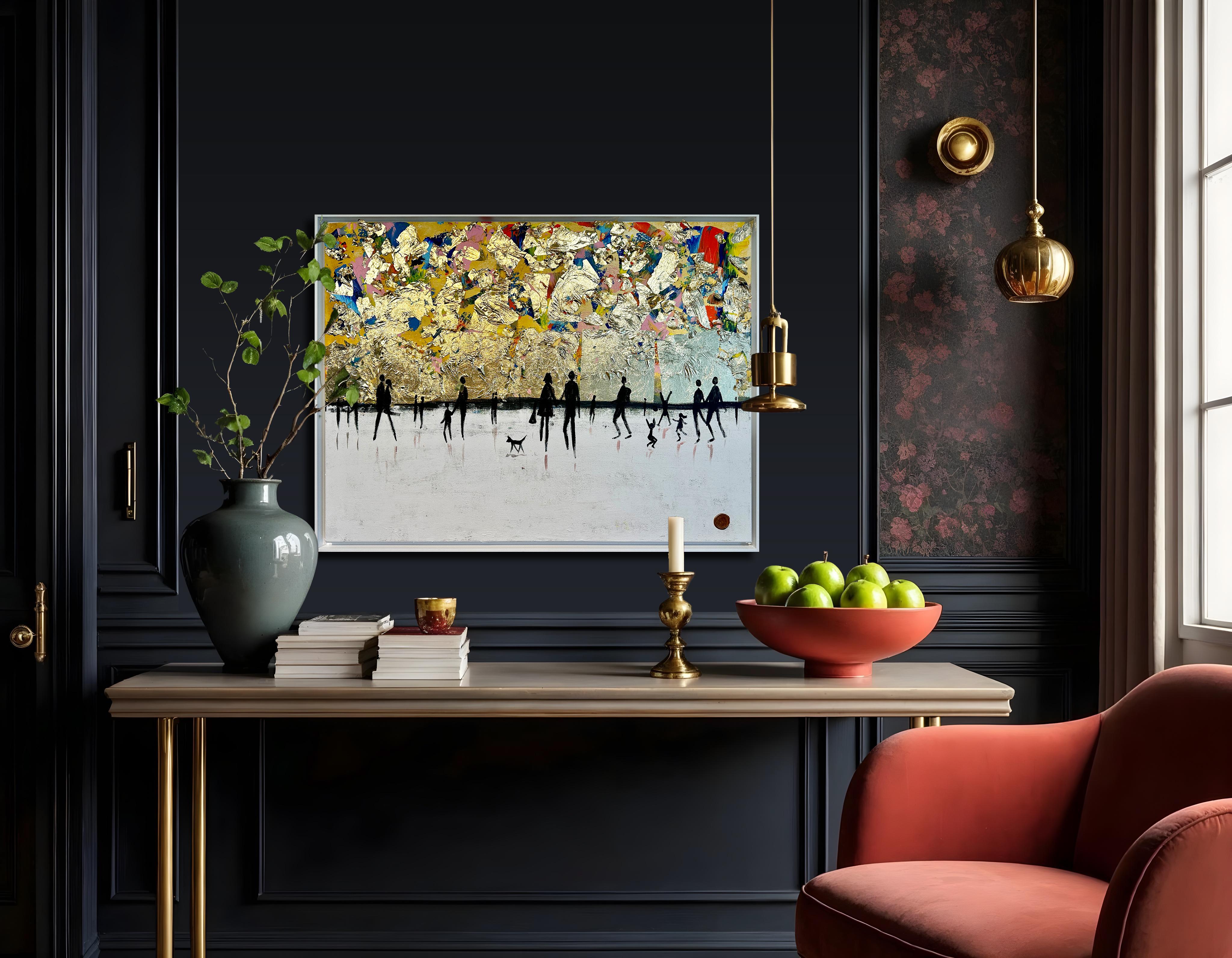 Walking on Sunshine - Cuadro abstracto contemporáneo en pan de oro en venta 10