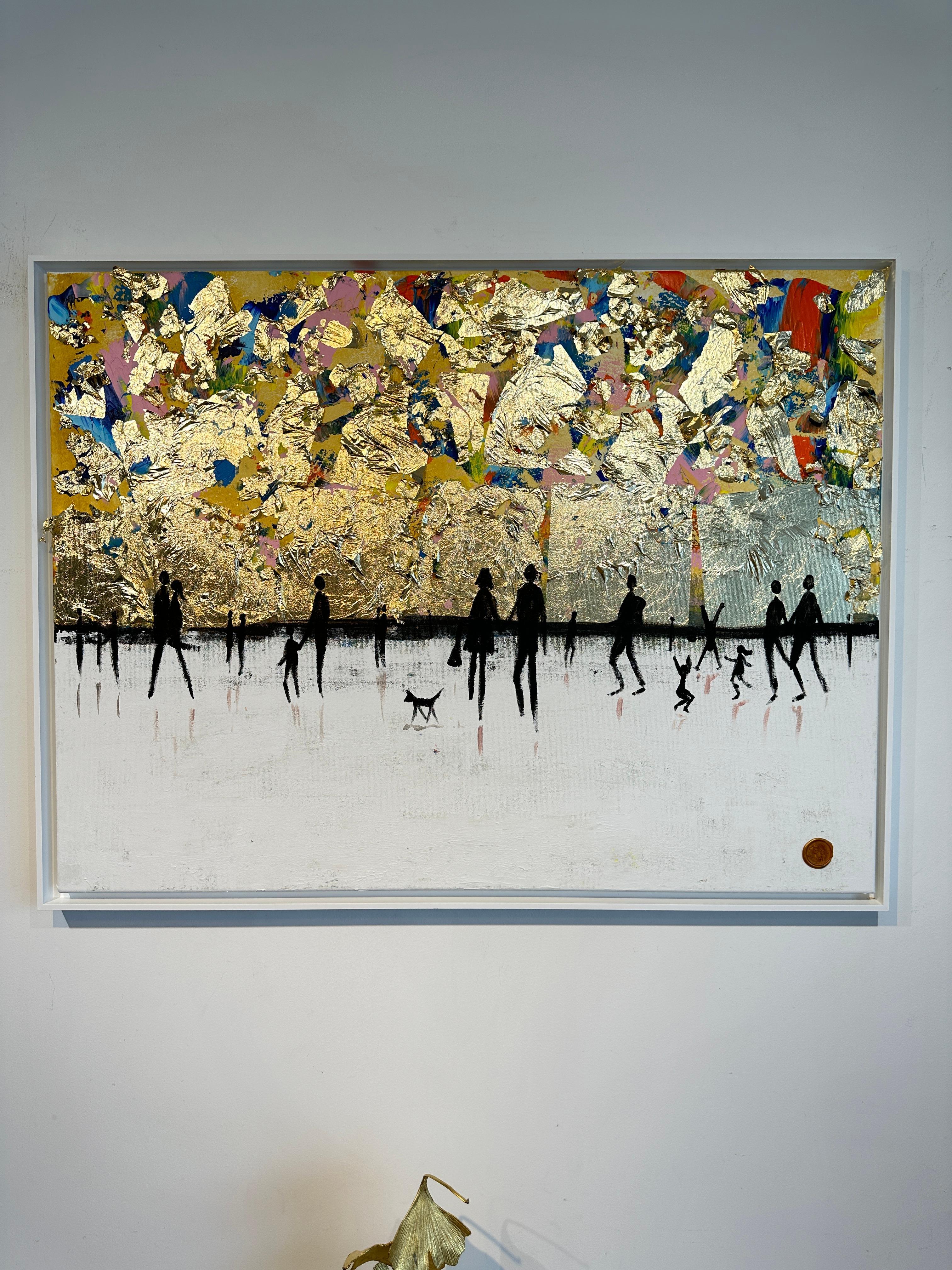 Walking on Sunshine - Cuadro abstracto contemporáneo en pan de oro en venta 11