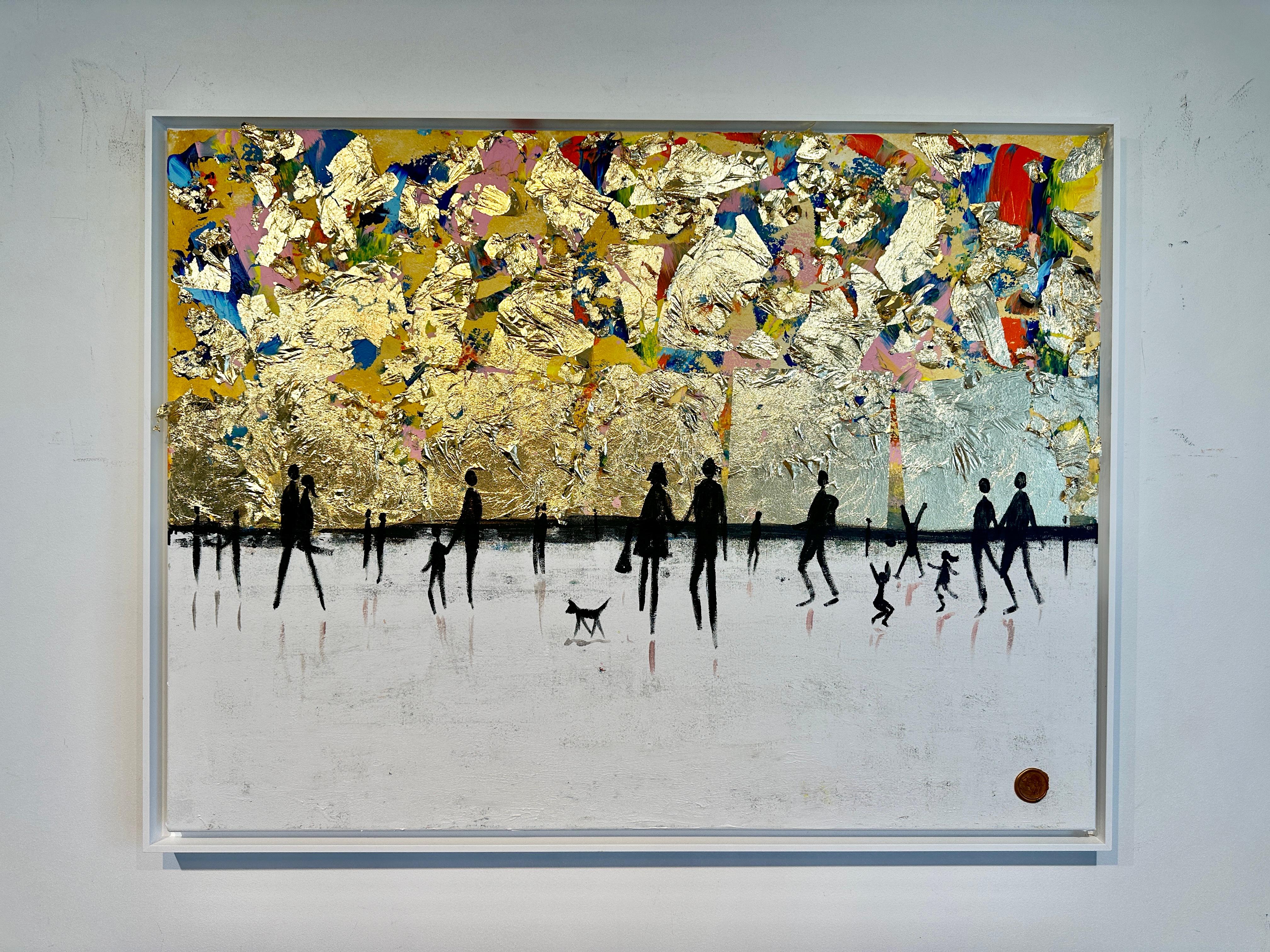 Walking on Sunshine - Cuadro abstracto contemporáneo en pan de oro en venta 3