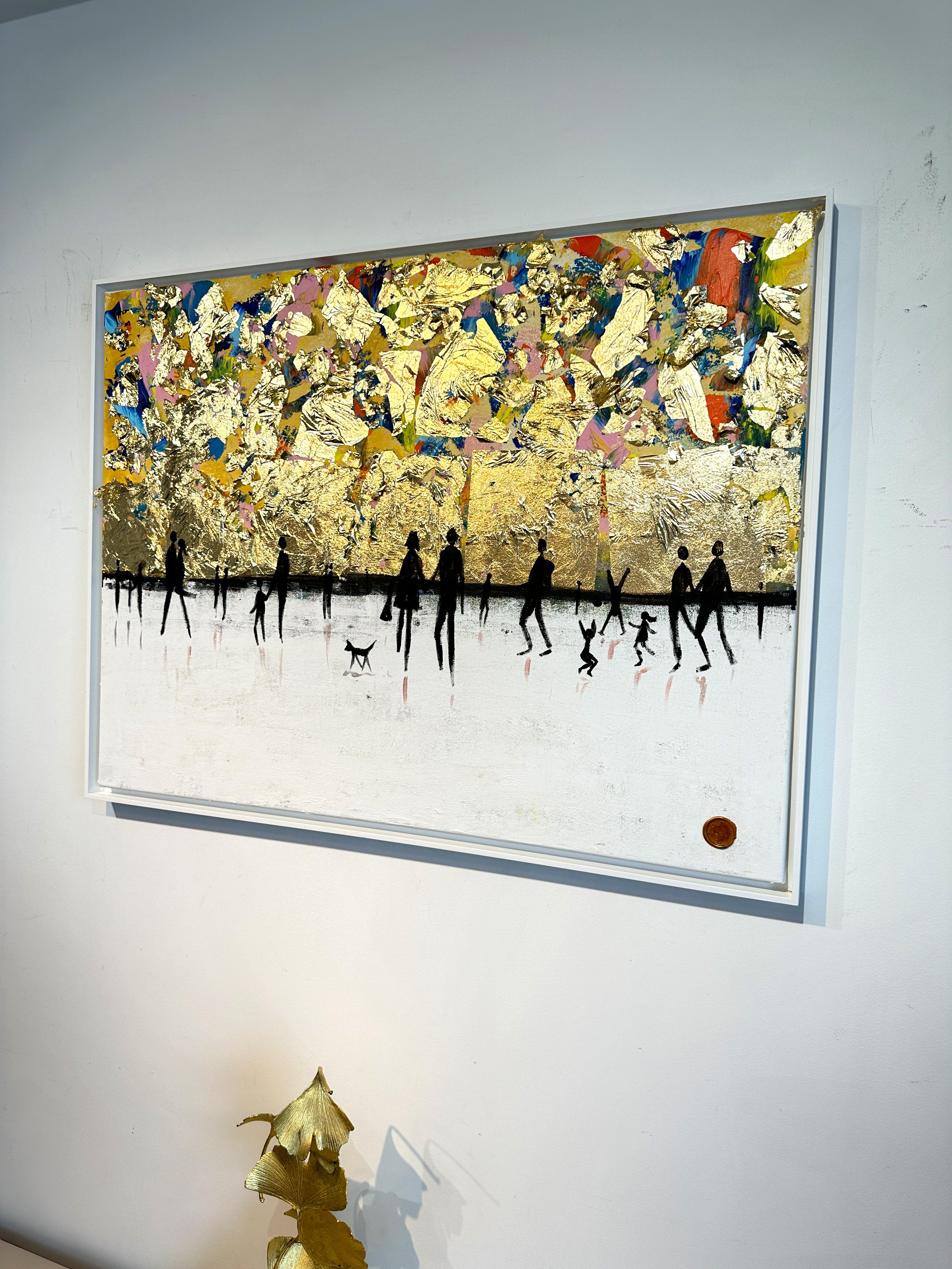 Walking on Sunshine - Cuadro abstracto contemporáneo en pan de oro en venta 5