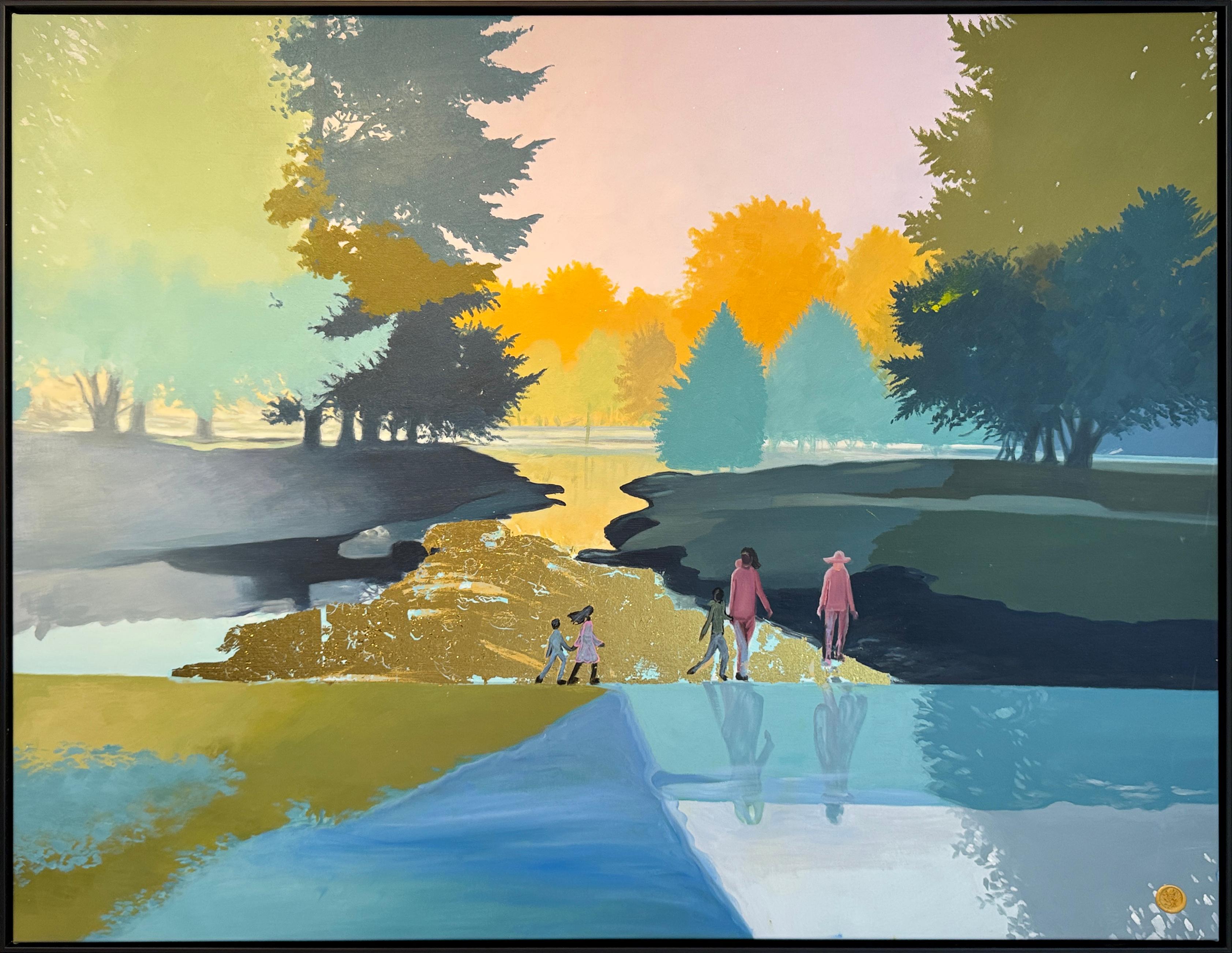 Camminare insieme nella nostra storia - Quadro astratto contemporaneo a foglia d
oro - Painting di Katharina Hormel