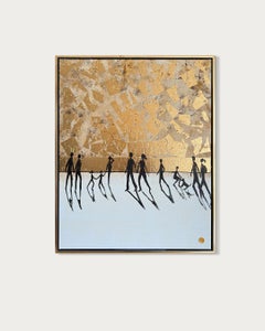 Walking through shadows and light - Gold Leaf Contemporary family painting
