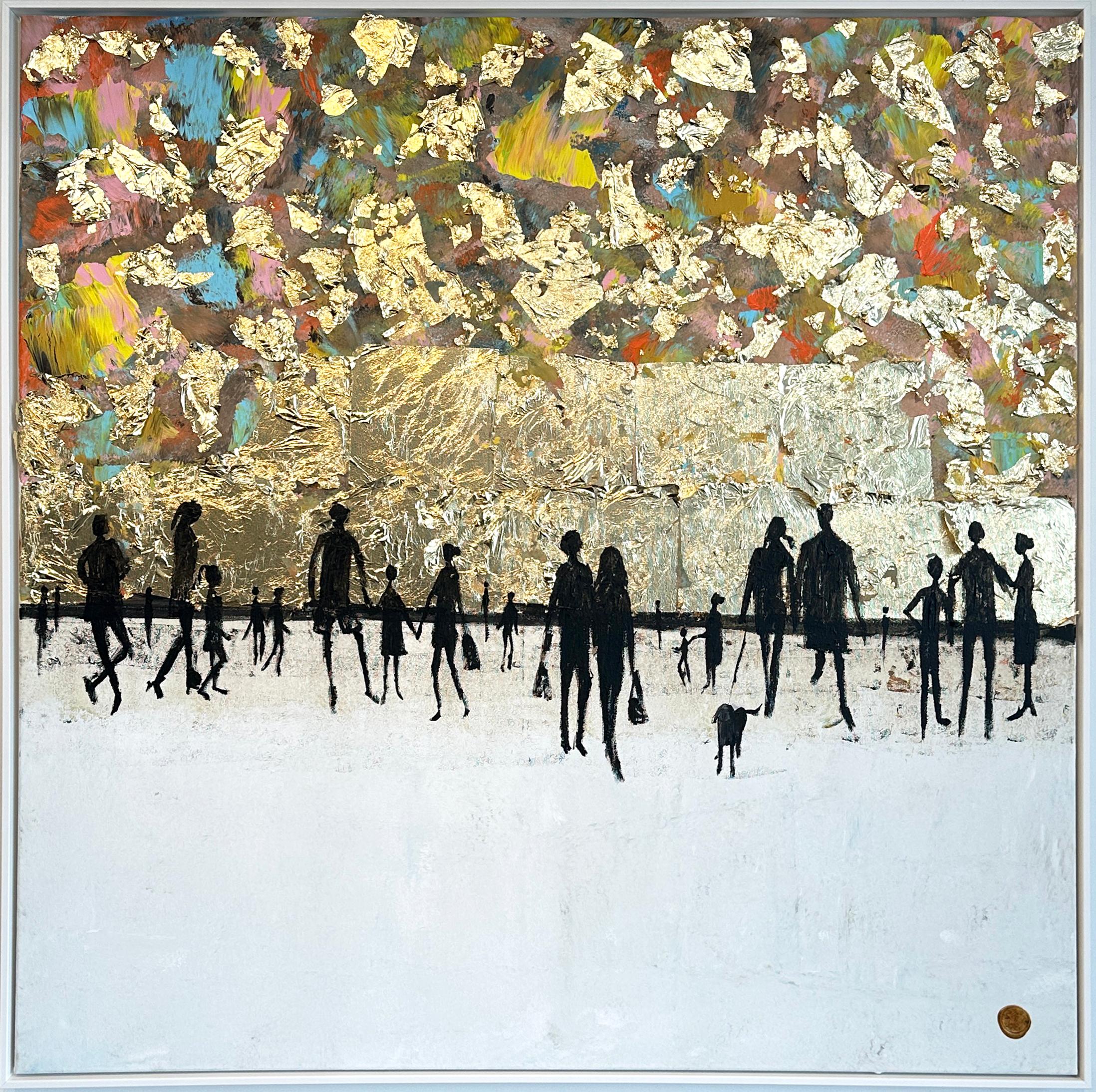 Walking to the end of the Rainbow Gold Contemporary abstract family Oil painting