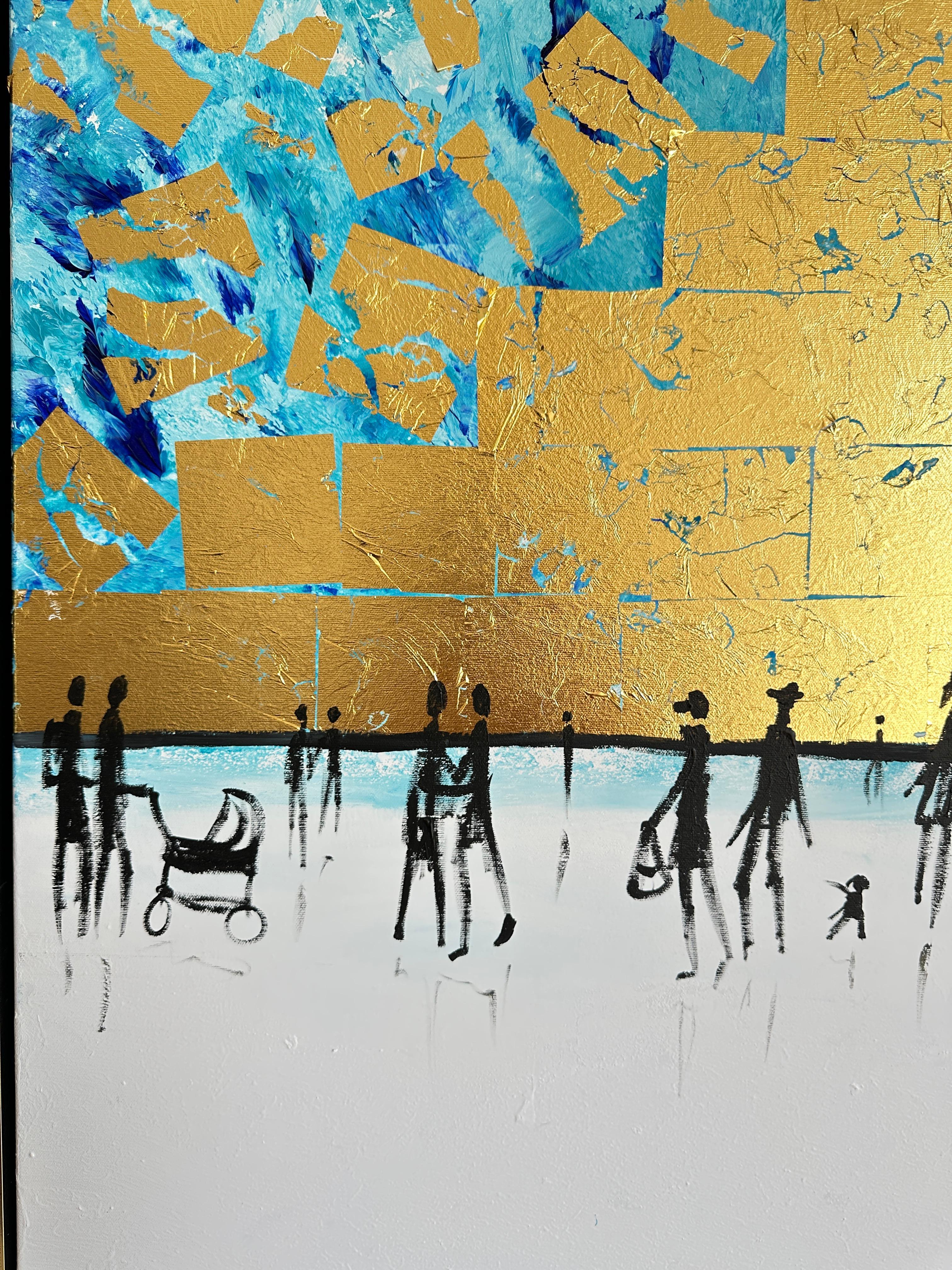 We belong to Be - Gold Leaf Contemporary abstract family painting For Sale 8