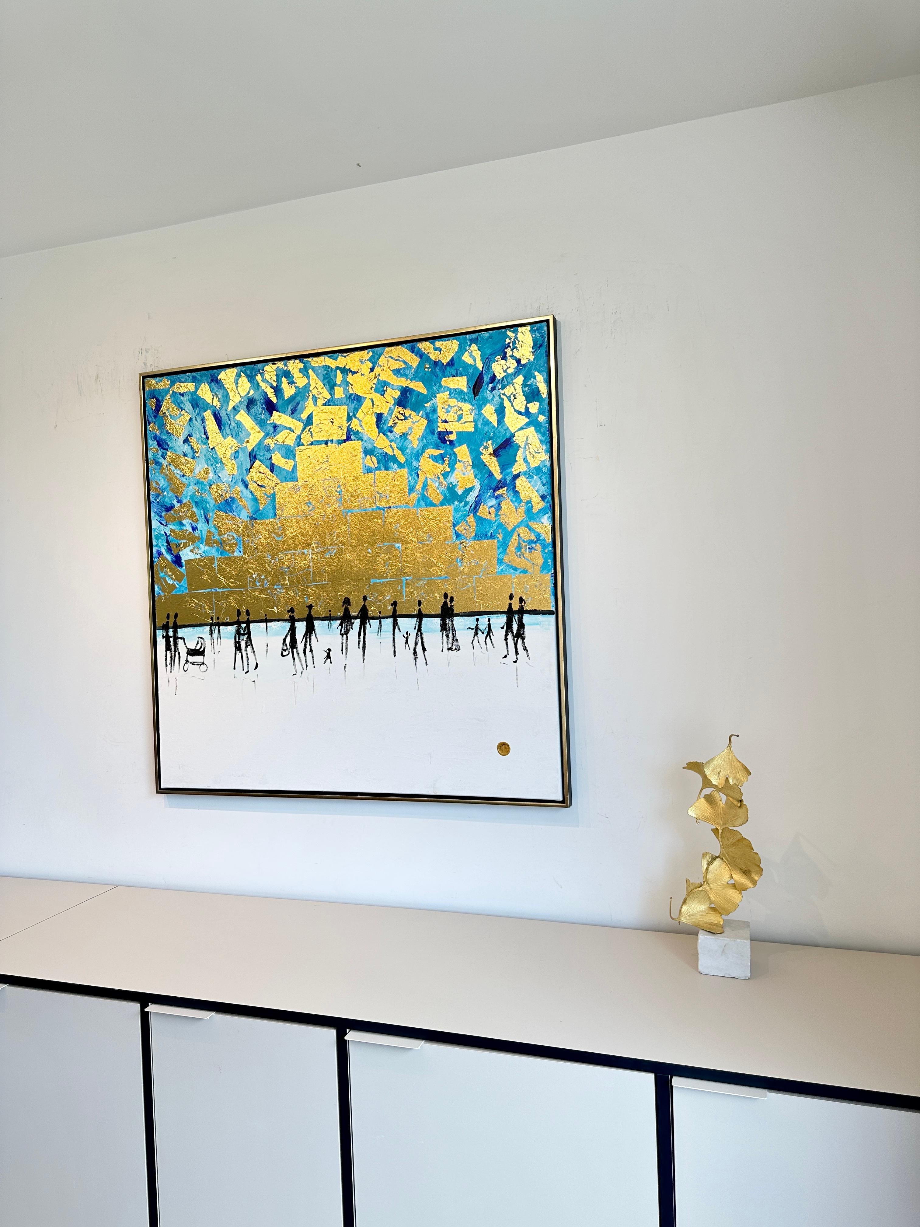 We belong to Be - Gold Leaf Contemporary abstract family painting For Sale 9