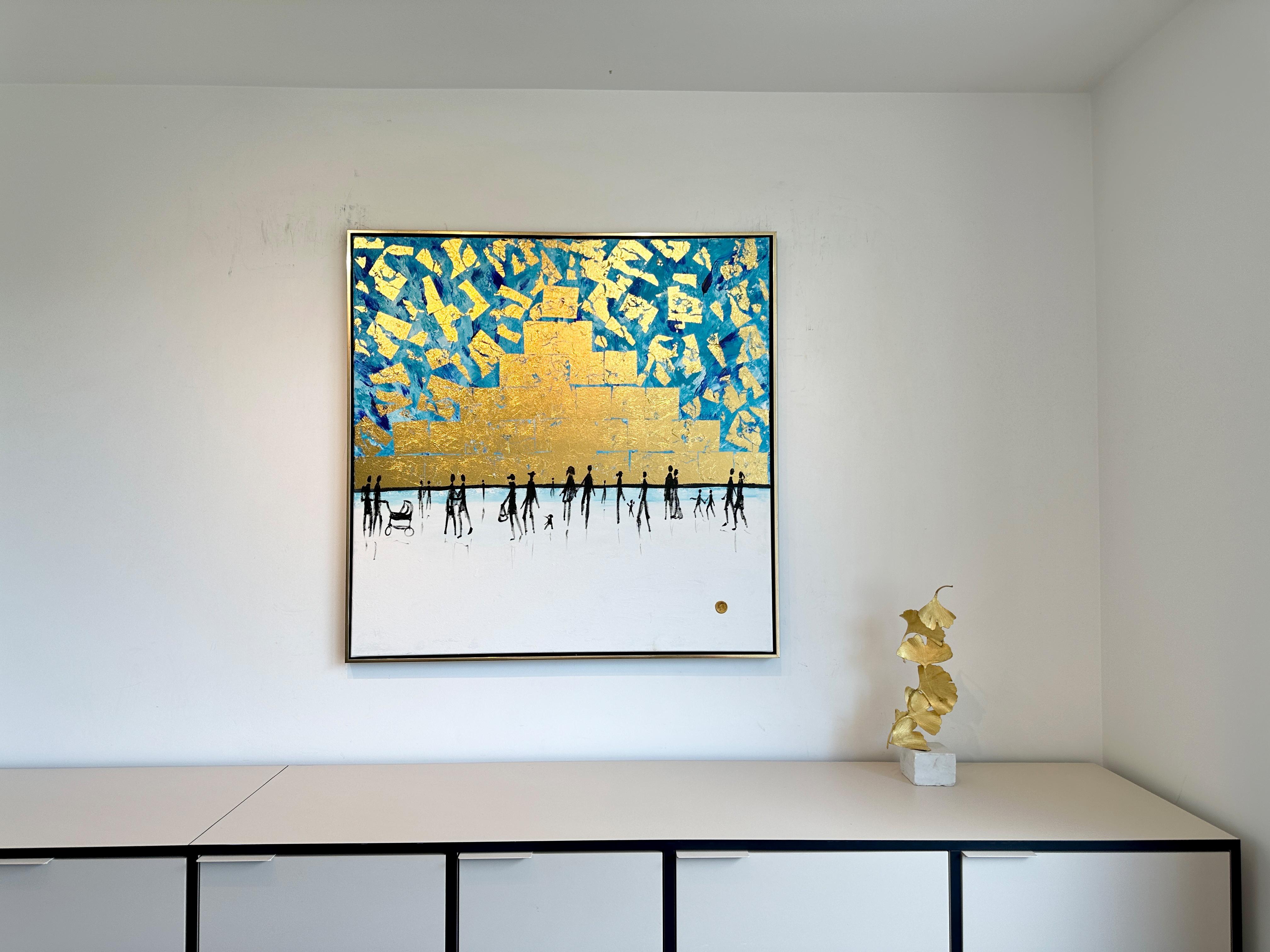 We belong to Be - Gold Leaf Contemporary abstract family painting For Sale 11