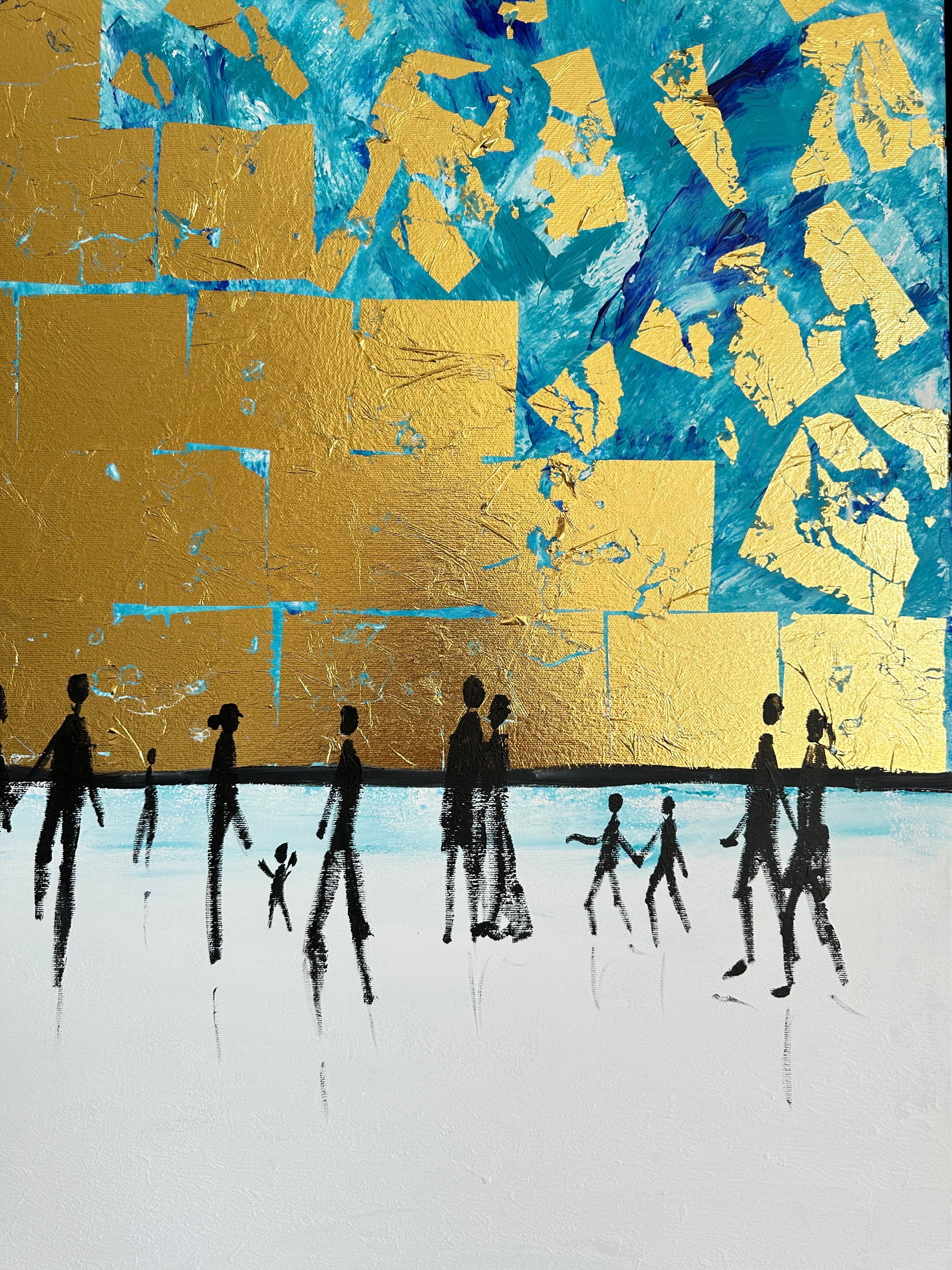 We belong to Be - Gold Leaf Contemporary abstract family painting For Sale 12