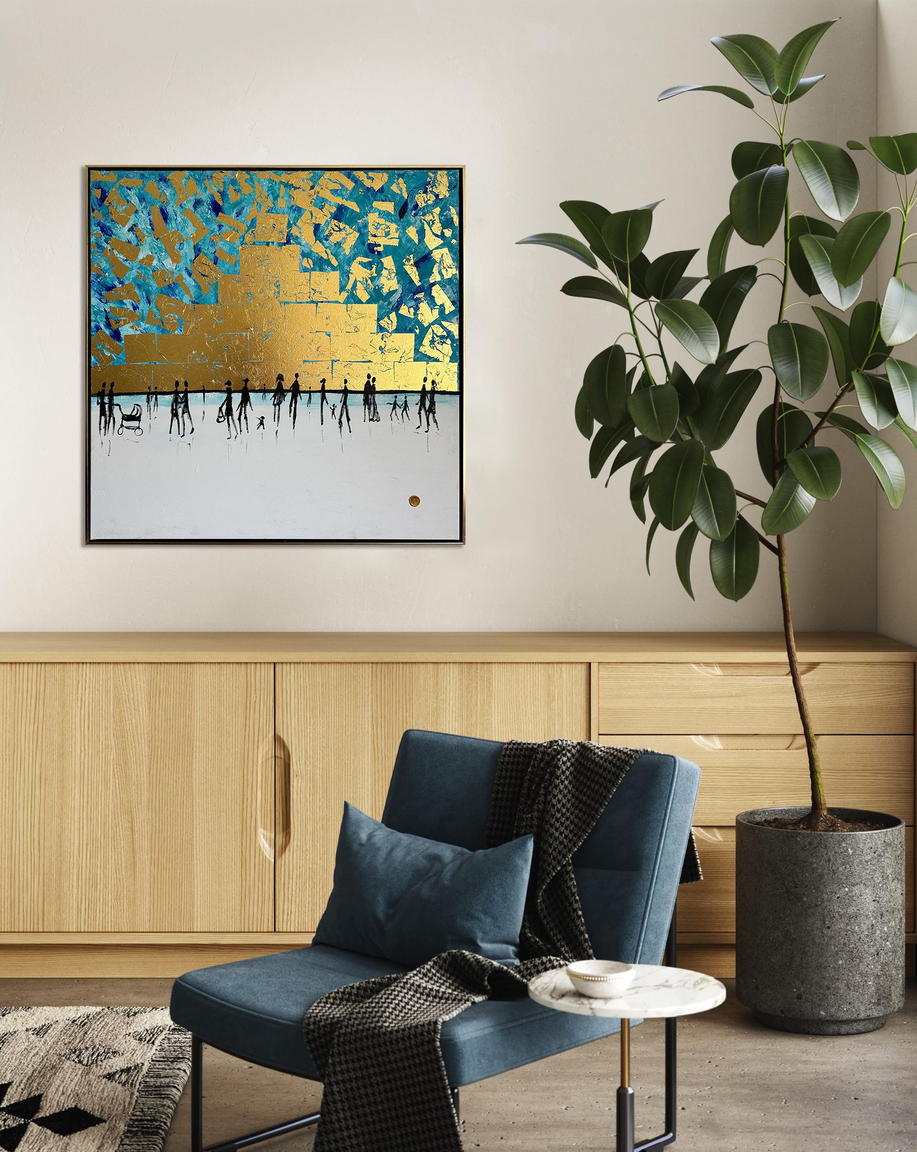 We belong to Be - Gold Leaf Contemporary abstract family painting For Sale 13