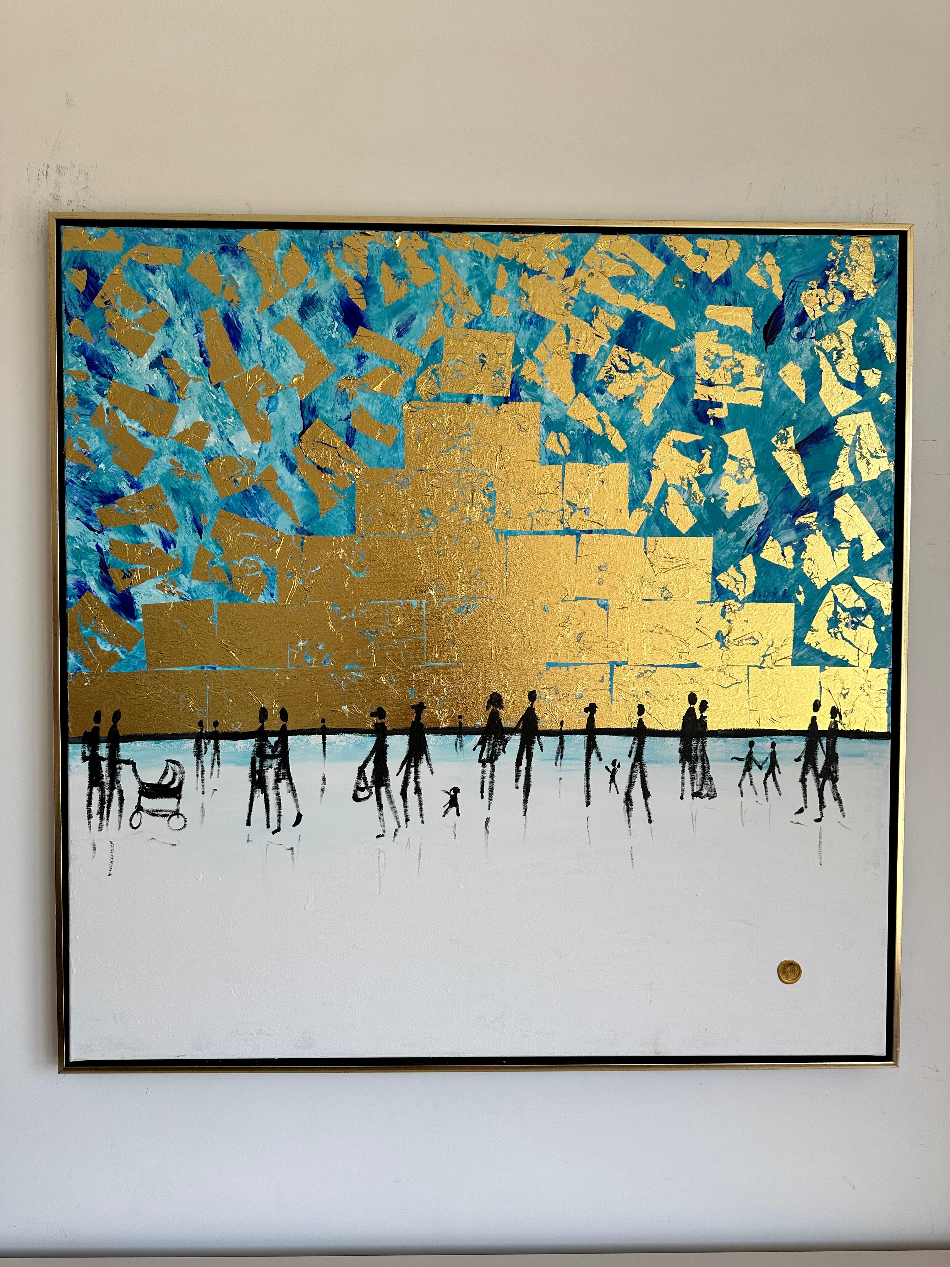 Katharina Hormel creates minimalistic landscape paintings featuring everyday scenes of life. Her art often portrays people engaged in their daily activities, such as taking a leisurely walk in the park, cycling, playing football, or even