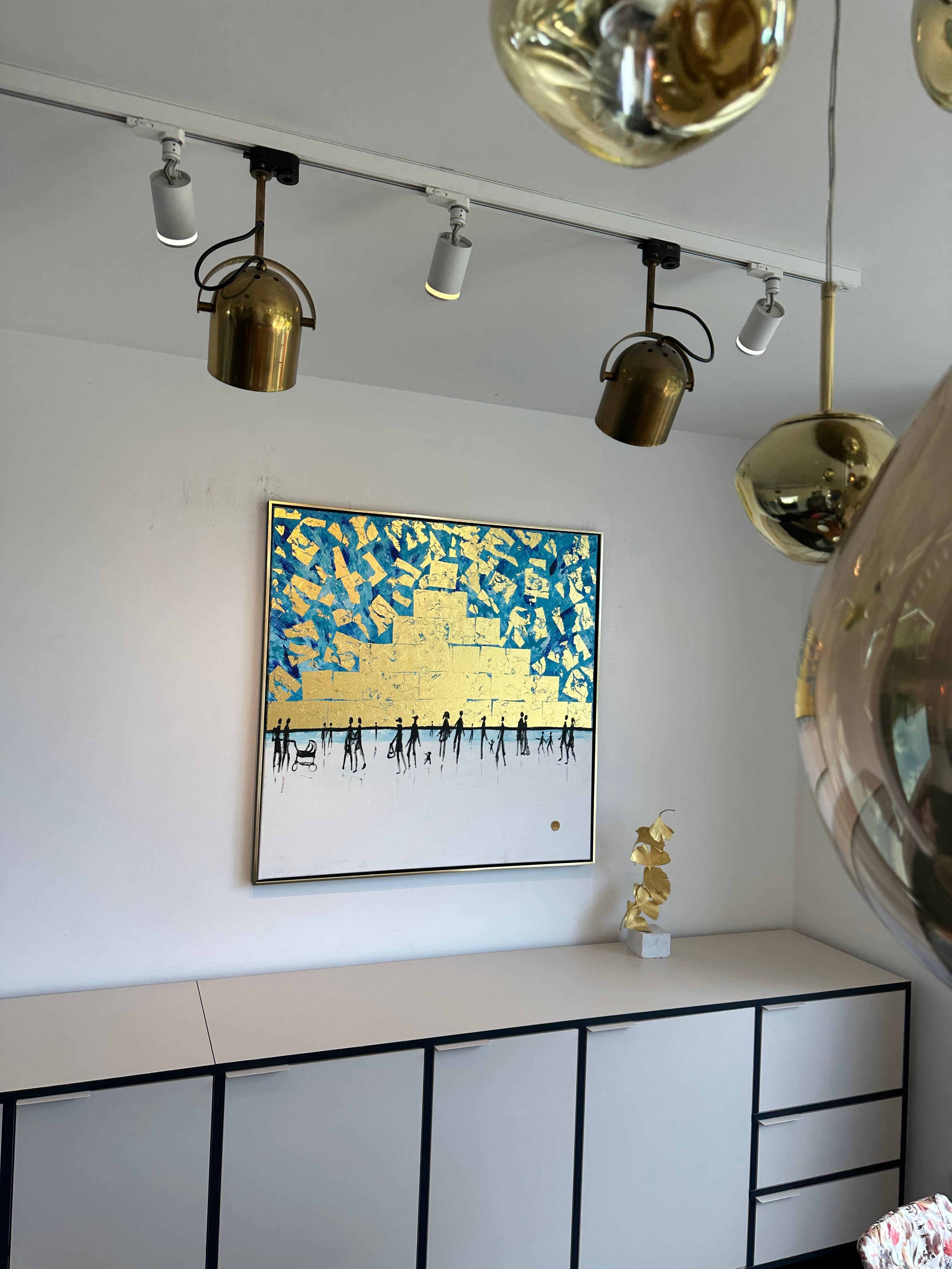 We belong to Be - Gold Leaf Contemporary abstract family painting For Sale 4