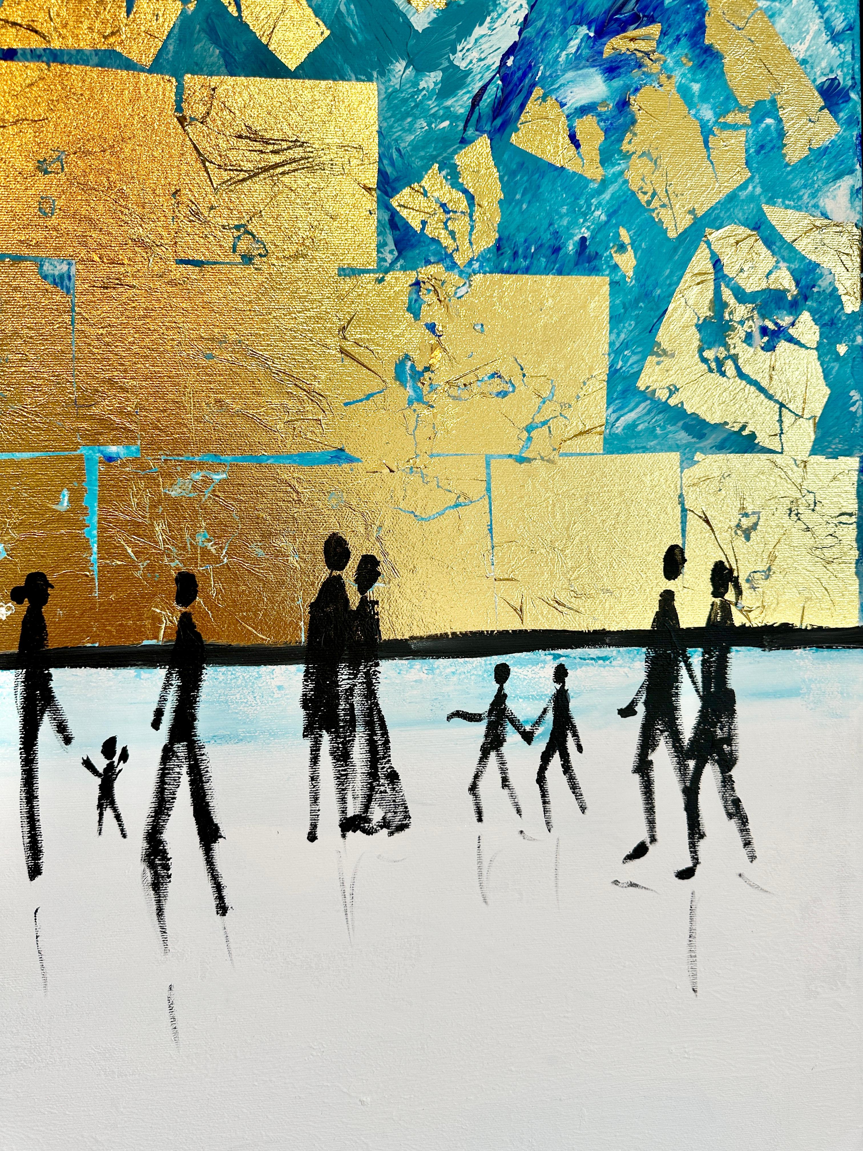 We belong to Be - Gold Leaf Contemporary abstract family painting For Sale 5