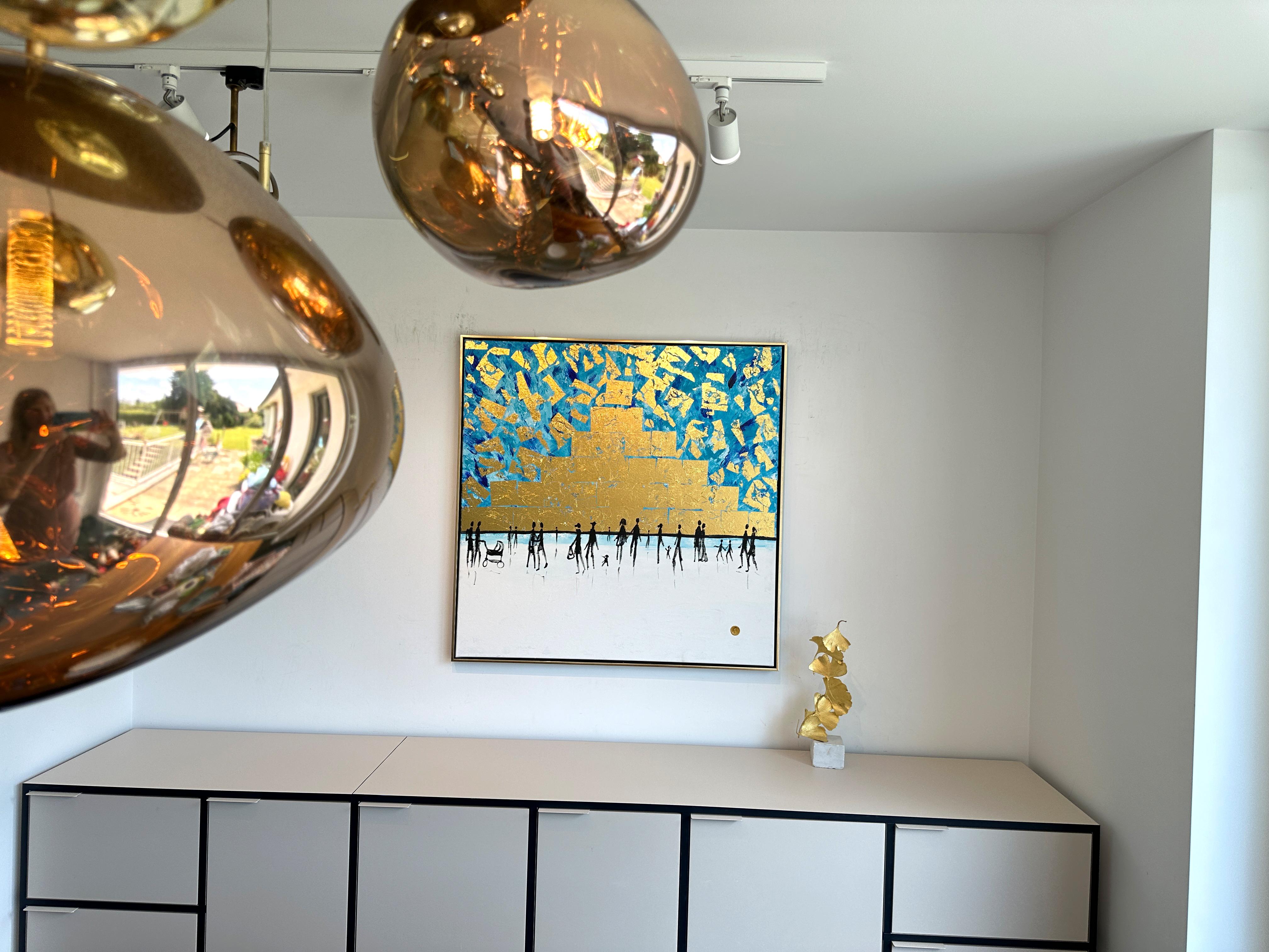 We belong to Be - Gold Leaf Contemporary abstract family painting For Sale 6