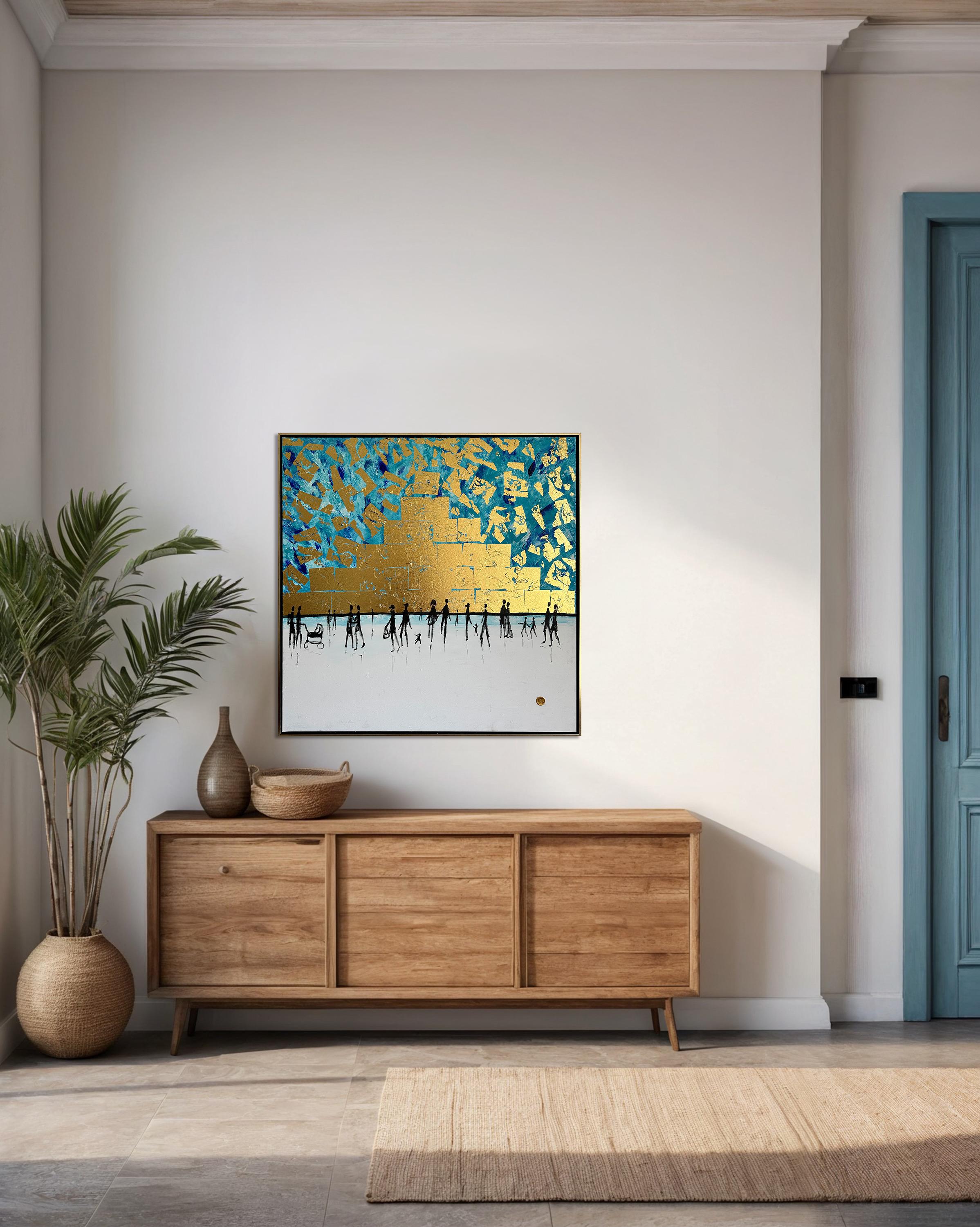 We belong to Be - Gold Leaf Contemporary abstract family painting For Sale 7