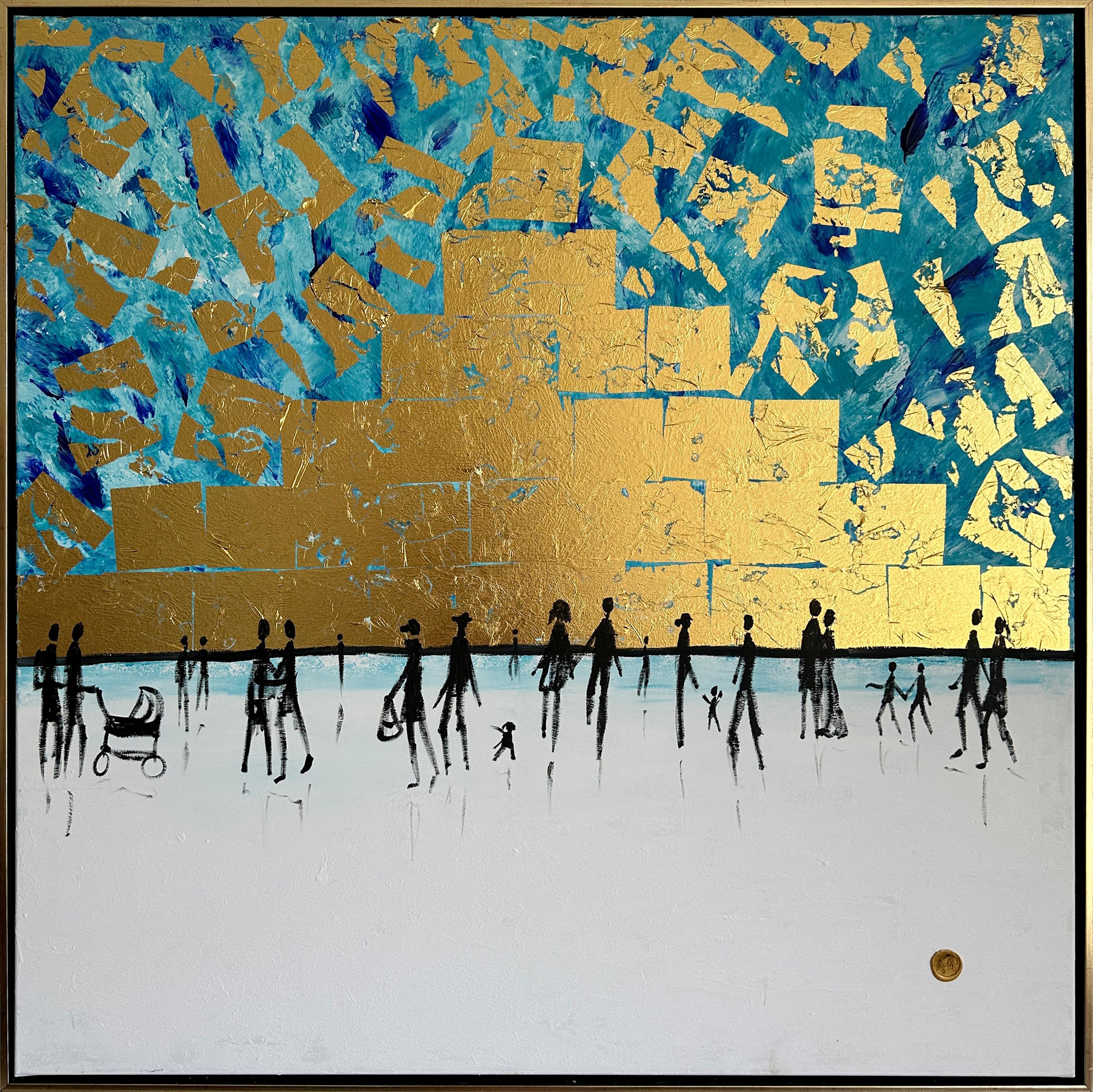 We belong to Be - Gold Leaf Contemporary abstract family painting - Painting by Katharina Hormel