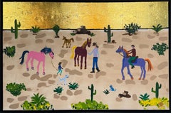 When the light turns gold - Gold Leaf Contemporary abstract family painting