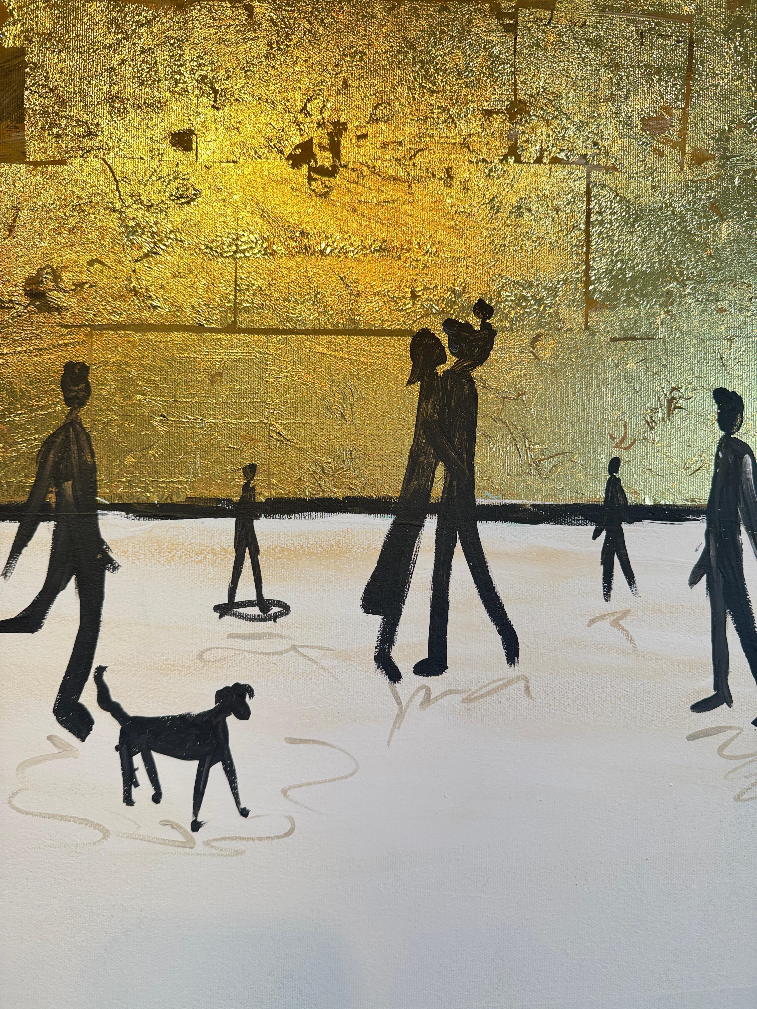 Wo sich unsere Schatten berühren - Blattgold Zeitgenössisches abstraktes Familiengemälde im Angebot 8