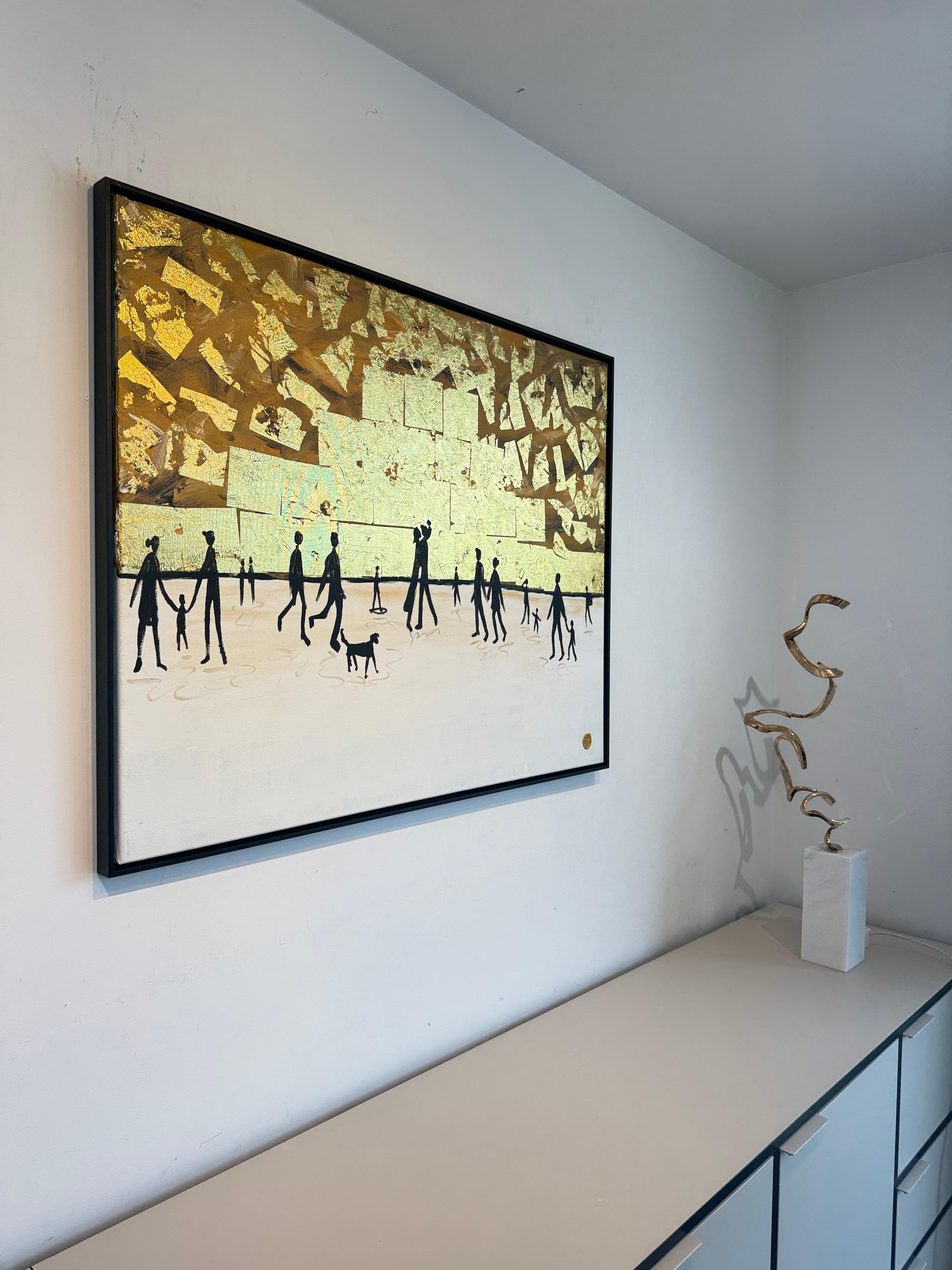 Wo sich unsere Schatten berühren - Blattgold Zeitgenössisches abstraktes Familiengemälde im Angebot 9