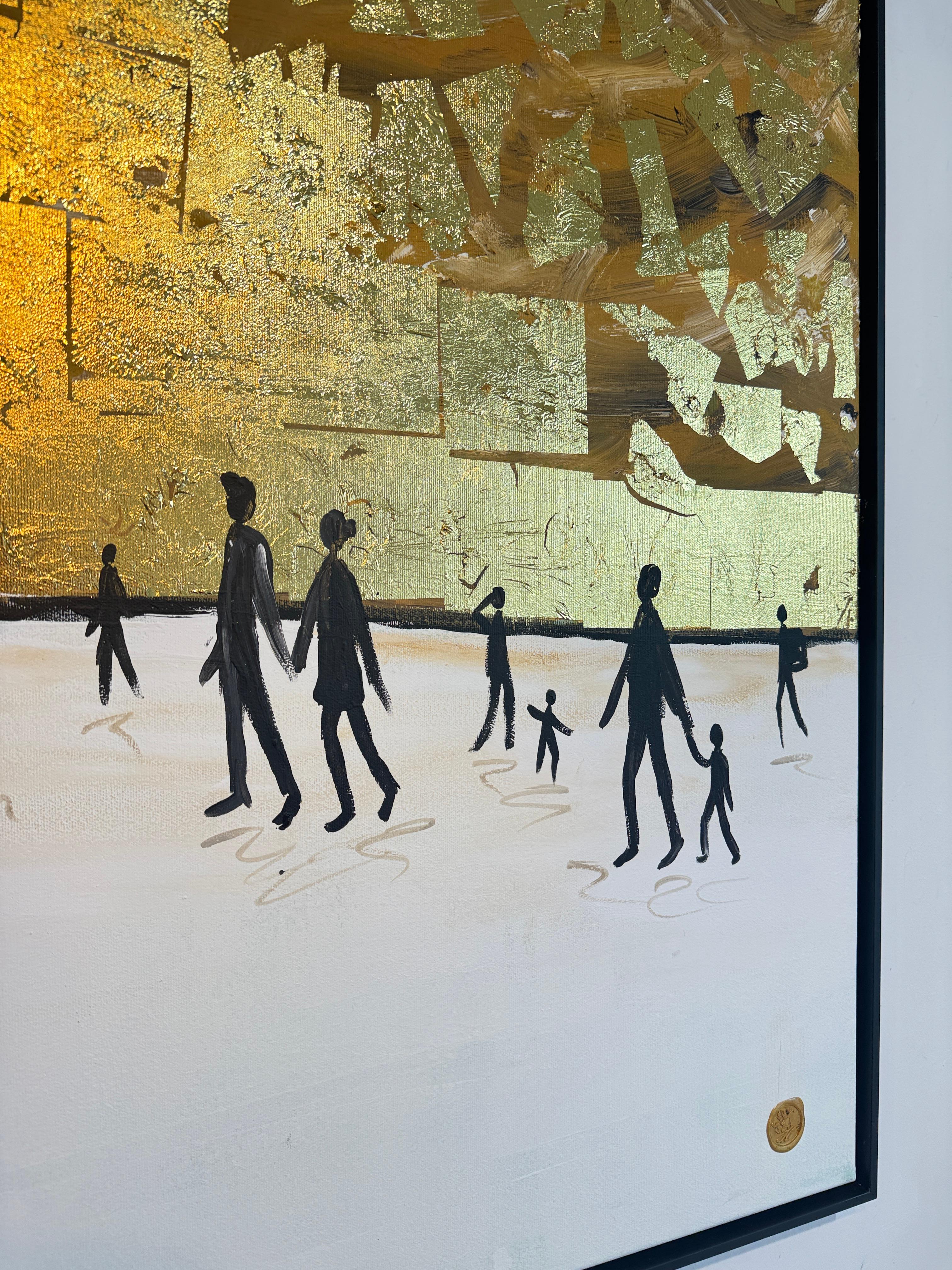 Wo sich unsere Schatten berühren - Blattgold Zeitgenössisches abstraktes Familiengemälde im Angebot 10